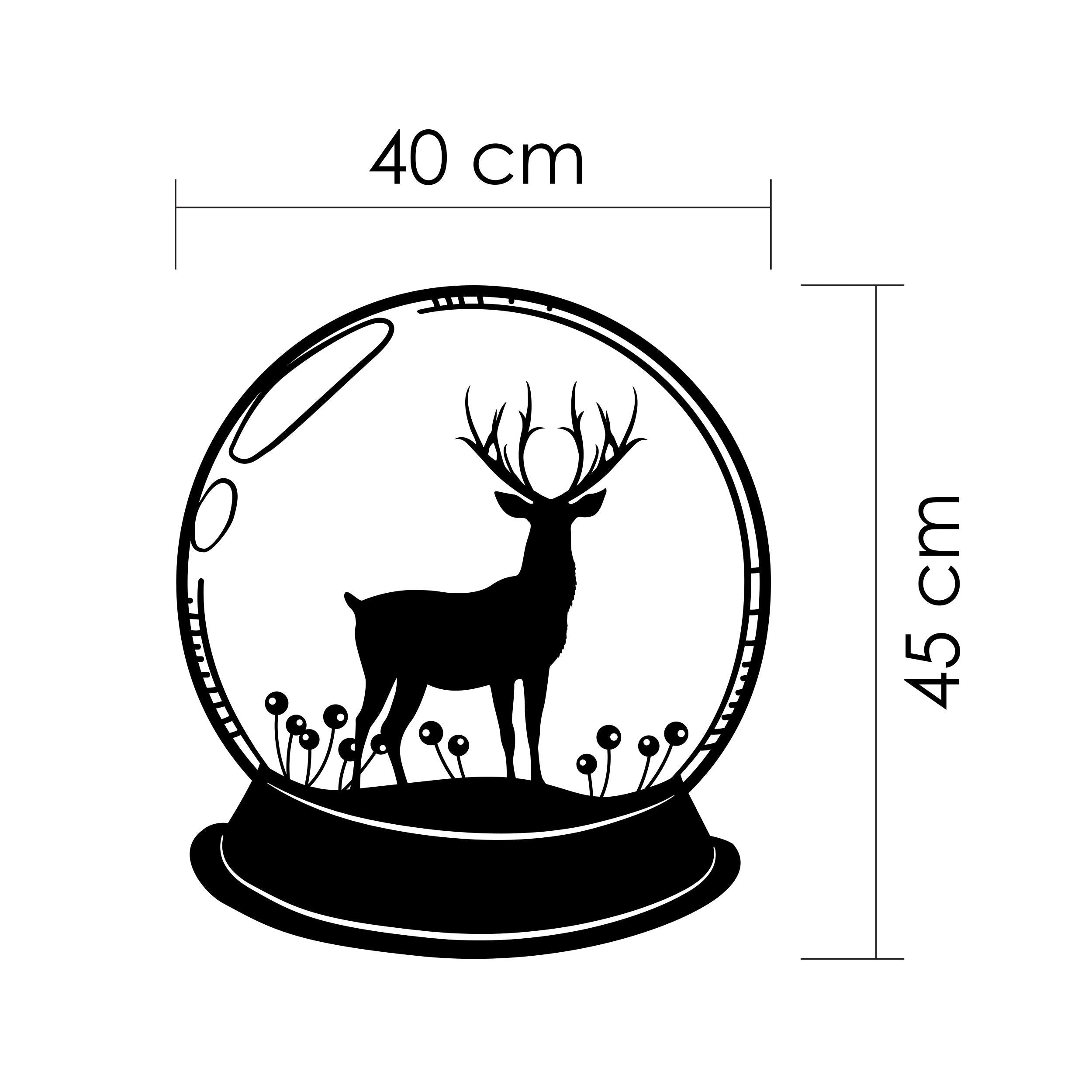 Dimension diagram of the Deer metal wall art, 40x45cm