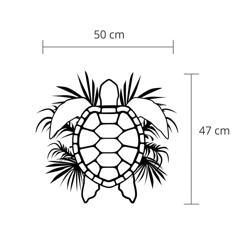 Dimension diagram of the Caretta metal wall art, 50x47cm