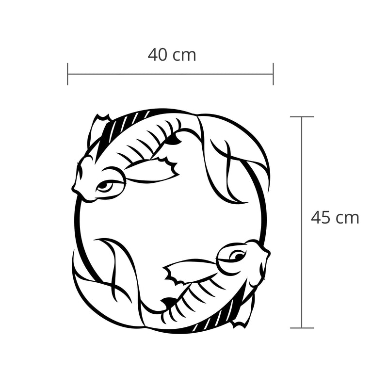 Dimension diagram of the Japanese Fish metal wall art, 40x45cm