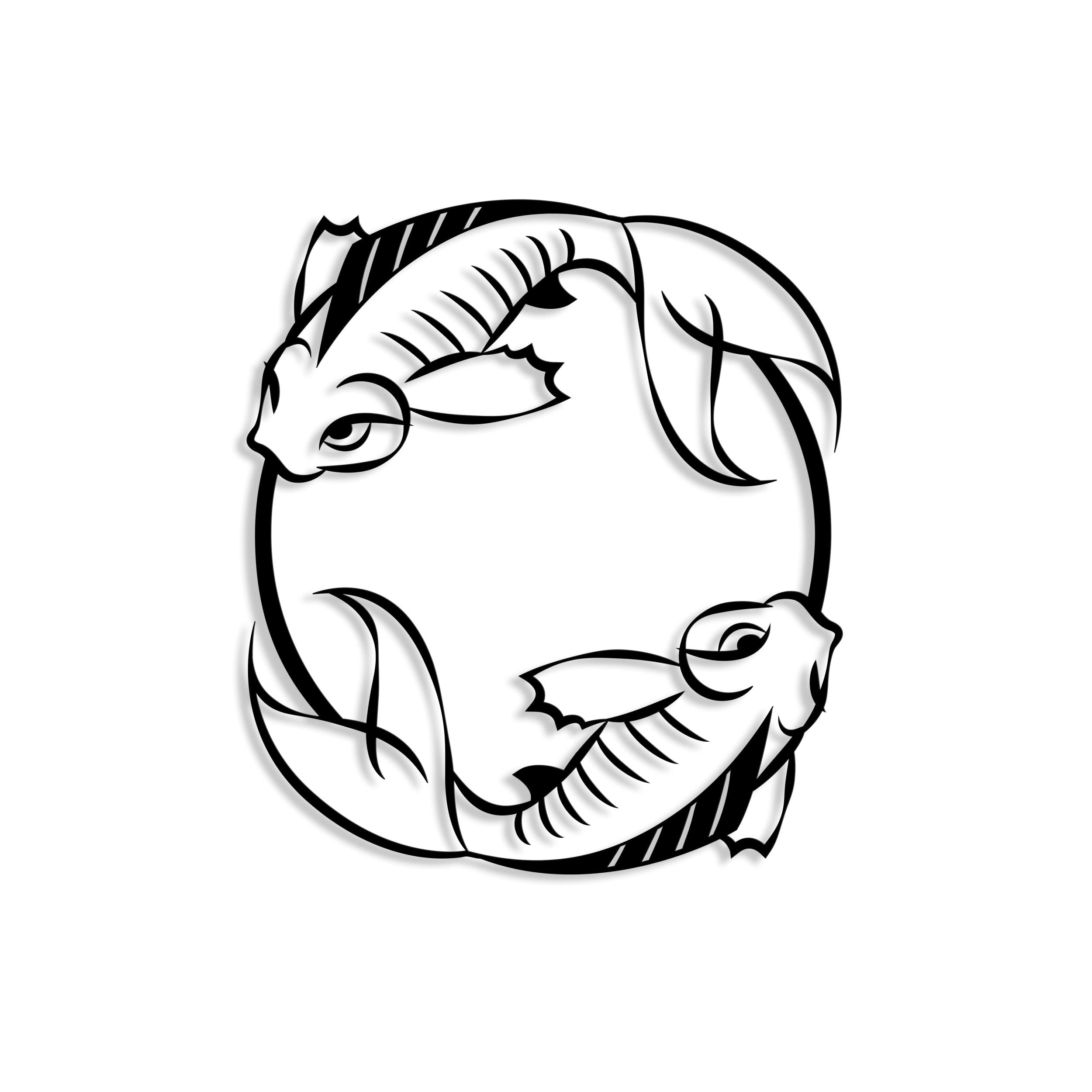 Japanese Fish metal wall art in Texture Black, 40x45cm, on a plain white background