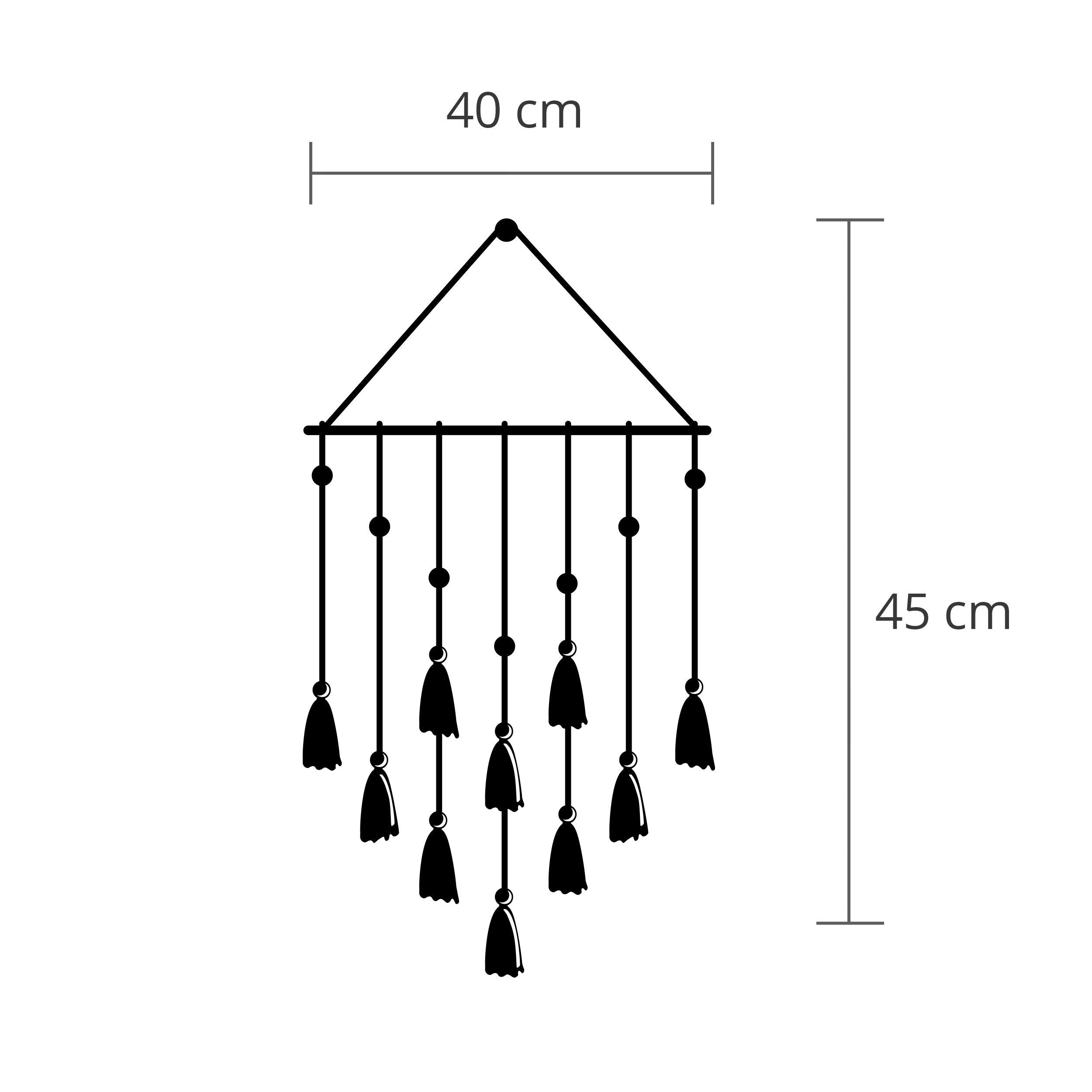 Dimension diagram of the Tassel metal wall art, 40x45cm