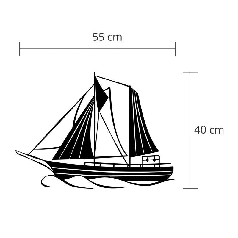 Dimension diagram of the Sail metal wall art, 55x40cm