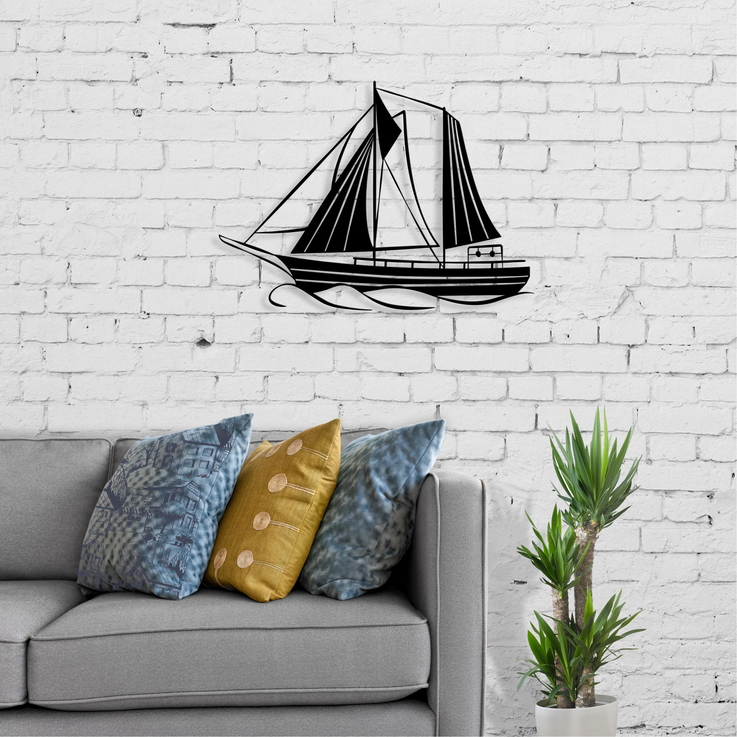 Sail metal wall art, Texture Black, 55x40cm, hero product image