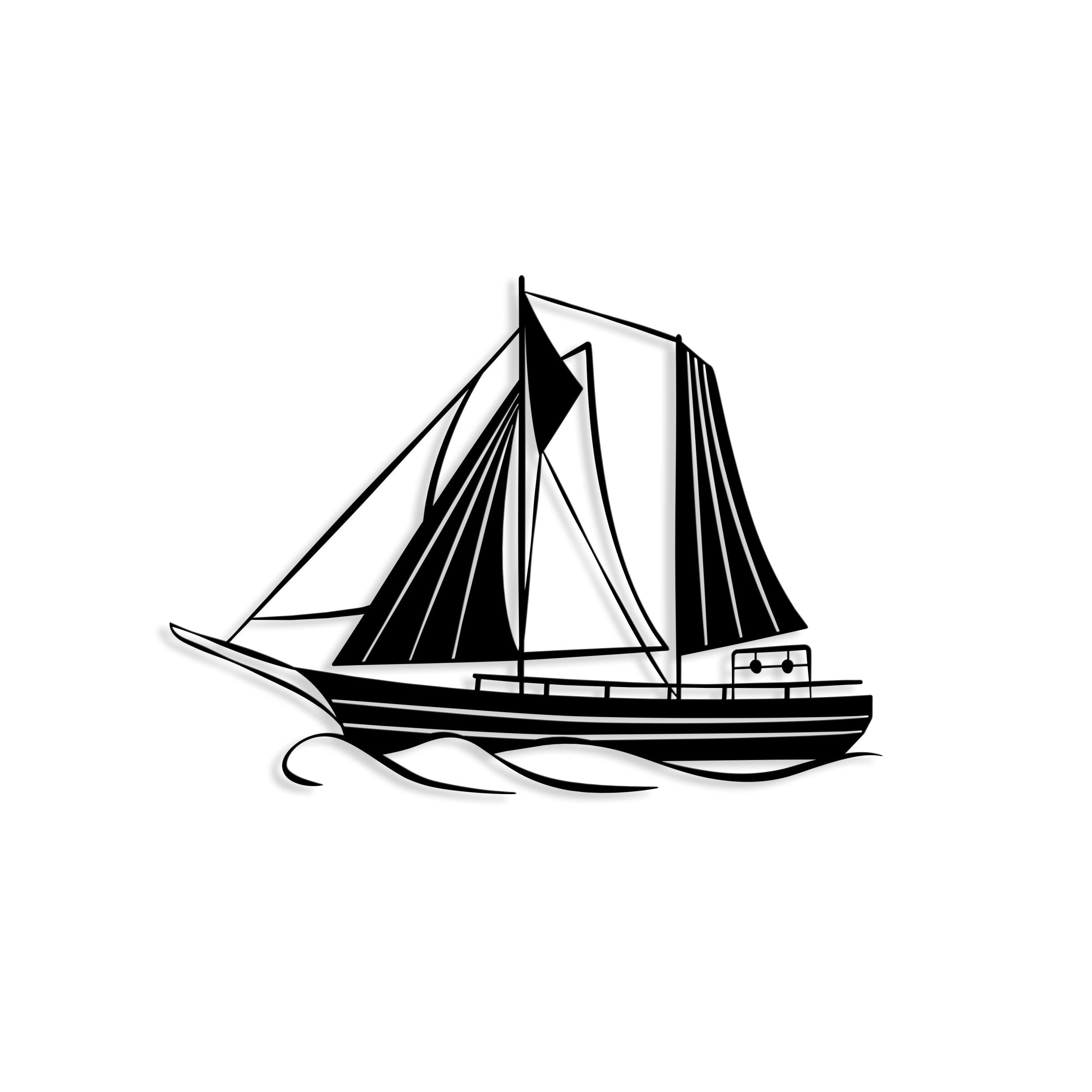 Sail metal wall art in Texture Black, 55x40cm, on a plain white background