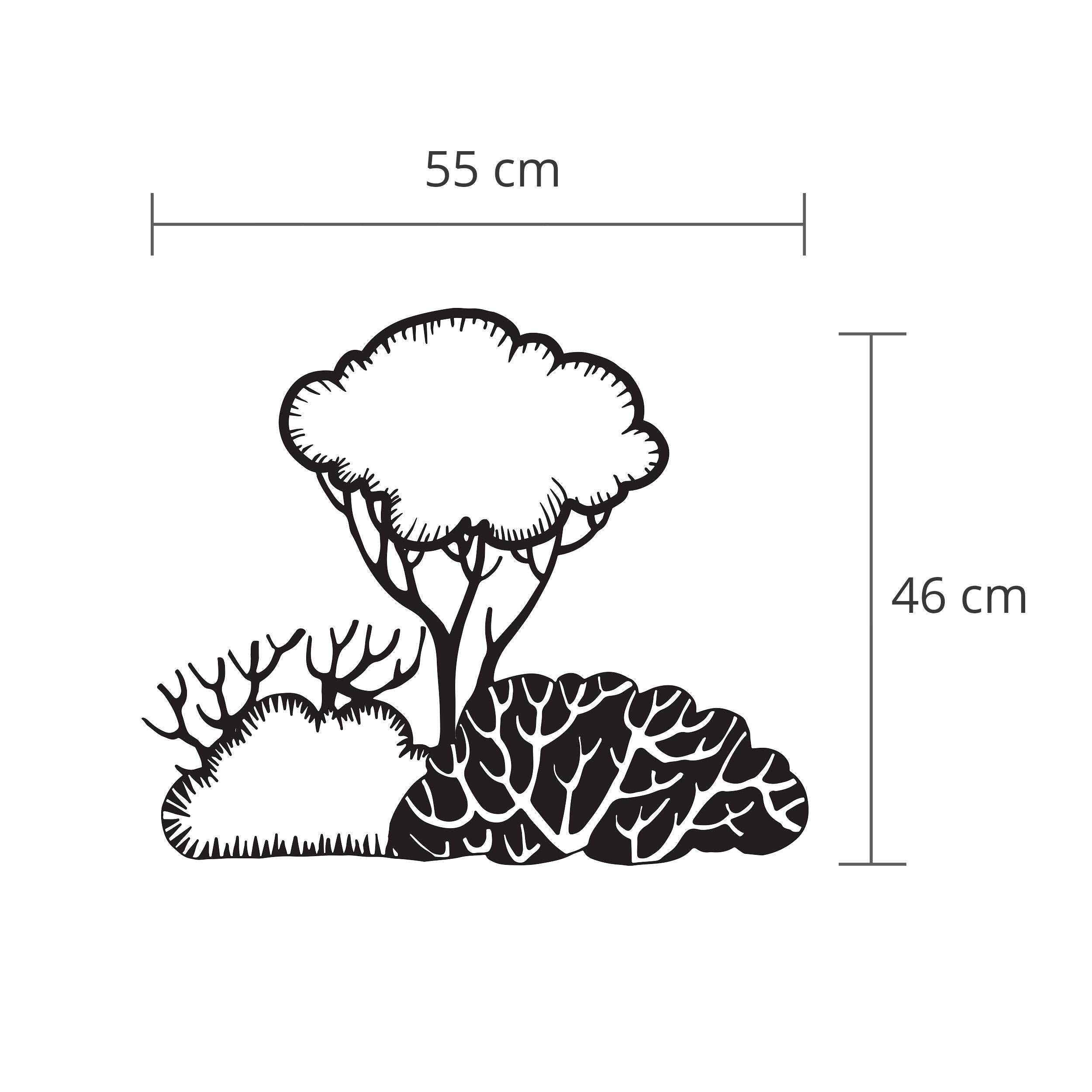 Dimension diagram of the Bushes metal wall art, 55x46cm