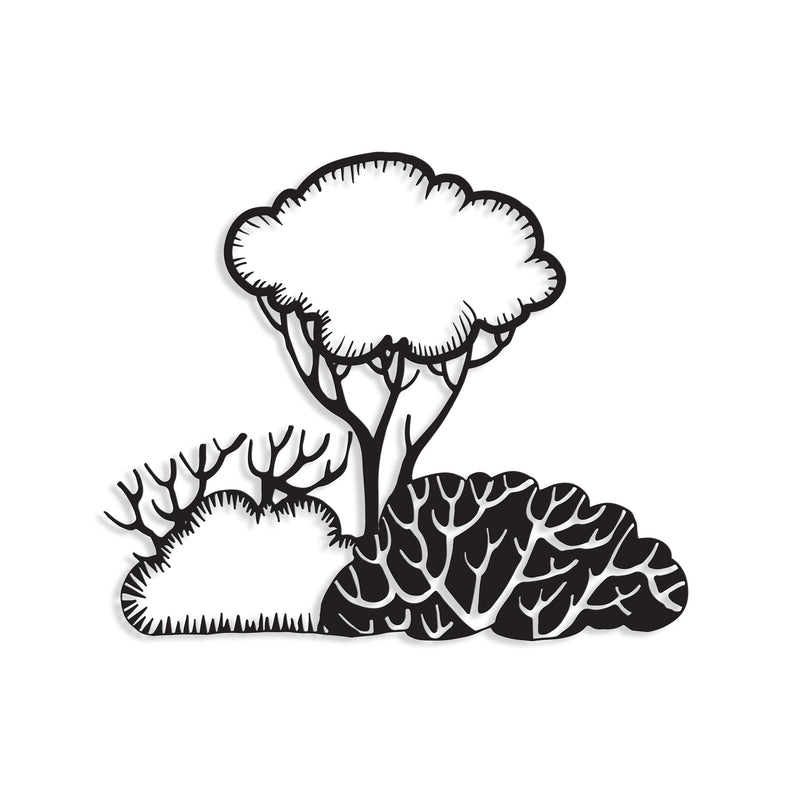 Bushes metal wall art in Texture Black, 55x46cm, on a plain white background
