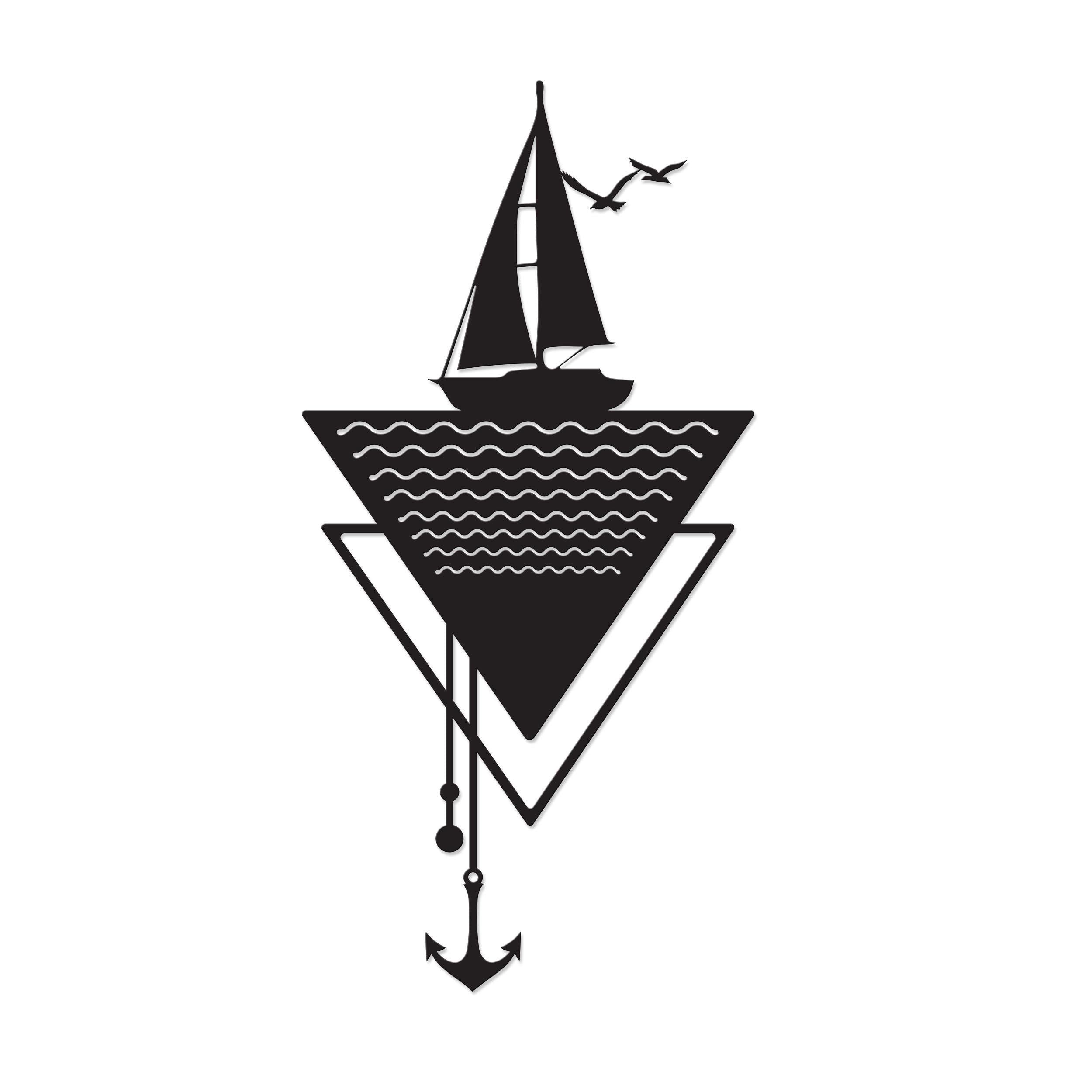 Anchor metal wall art in Texture Black finish on a white background, 32x64cm