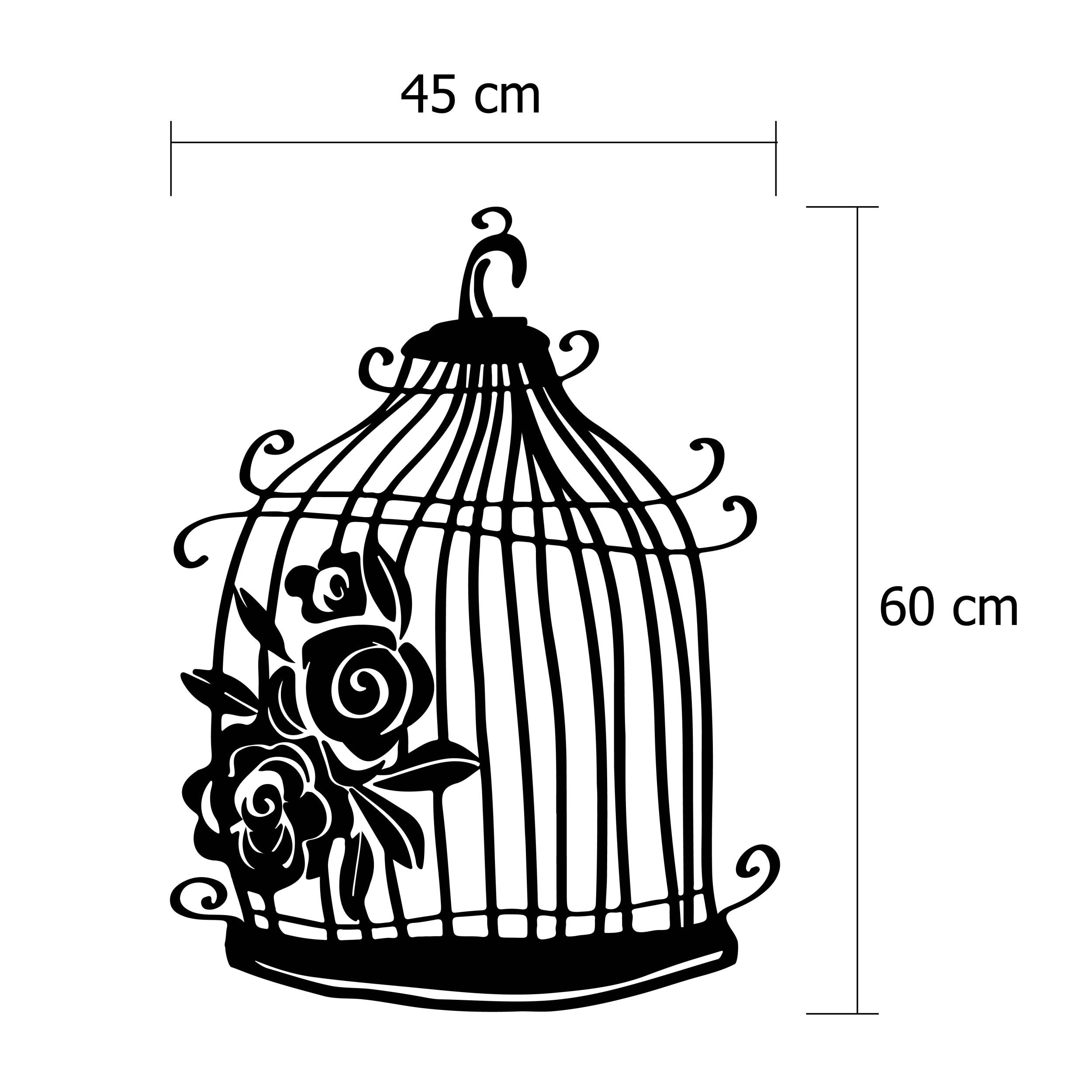 Size diagram showing the 45x60cm dimensions of the Cage metal wall art