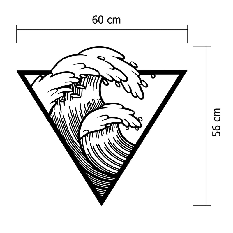 Size diagram showing the 60x56cm dimensions of the Waves metal wall art