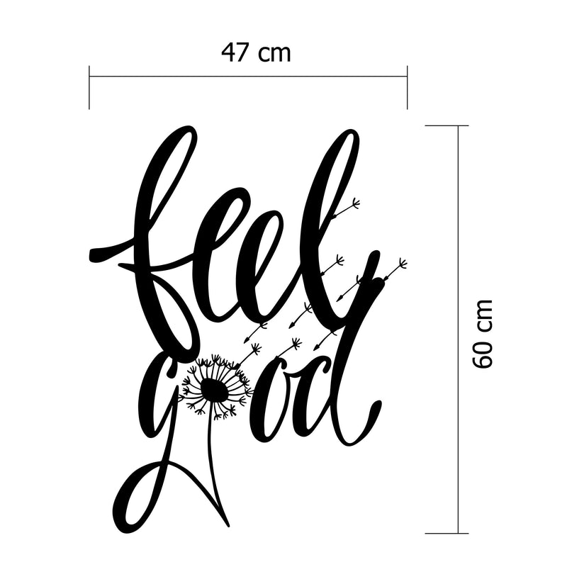 Size diagram showing the 47x60cm dimensions of the Feelgood metal wall art