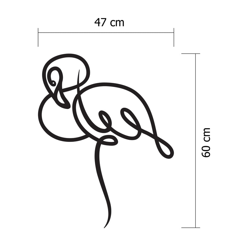 Size diagram showing the 47x60cm dimensions of the Flamingo metal wall art