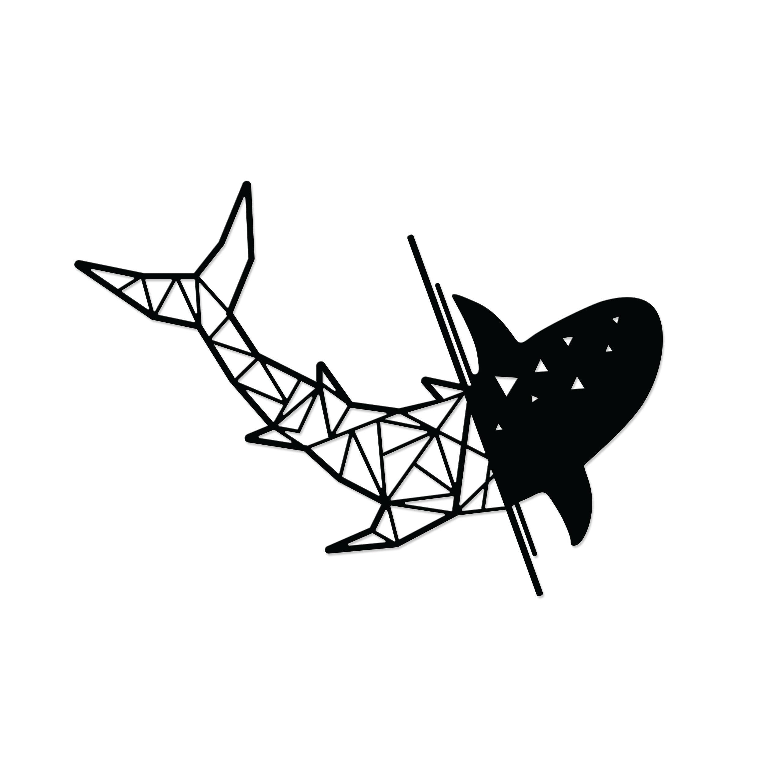 Shark metal wall art in Texture Black finish on a white background, 64x45cm
