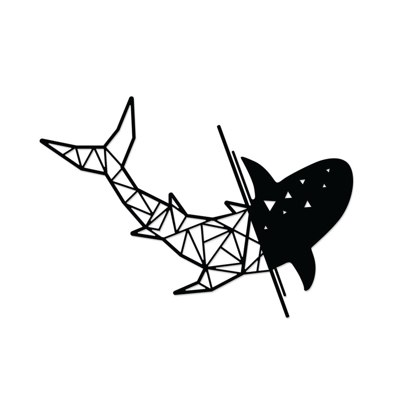 Shark metal wall art in Texture Black finish on a white background, 64x45cm
