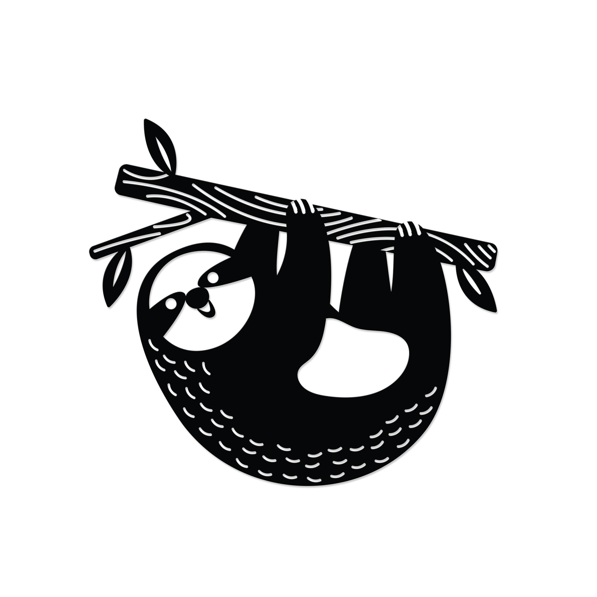 Slothy metal wall art in Texture Black finish on a white background, 50x45cm