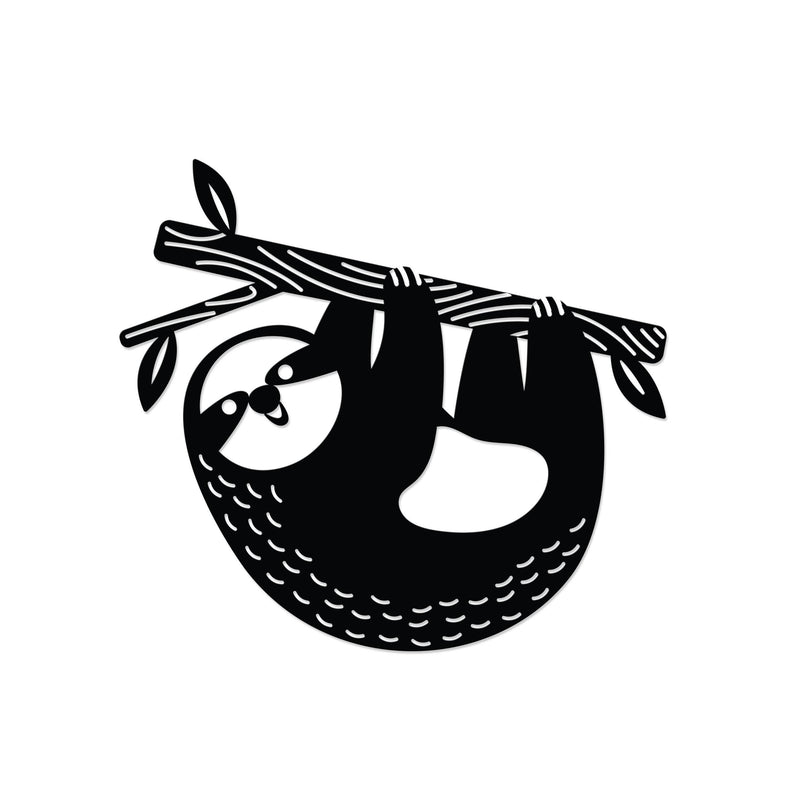 Slothy metal wall art in Texture Black finish on a white background, 50x45cm