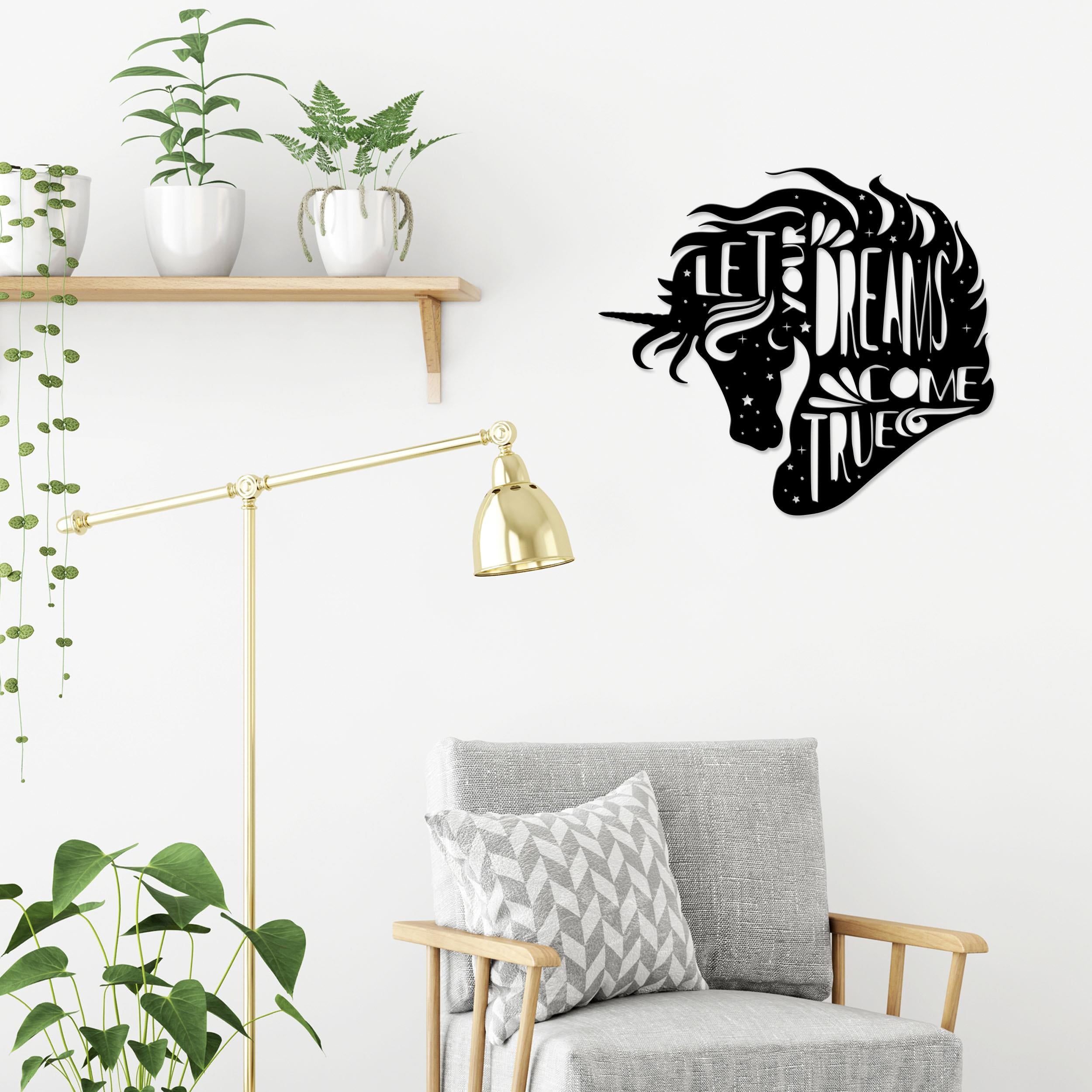 Dreams Come True metal wall art in Texture Black, 68x60cm