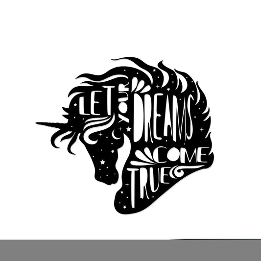 Dreams Come True metal wall art in Texture Black finish on a white background, 68x60cm