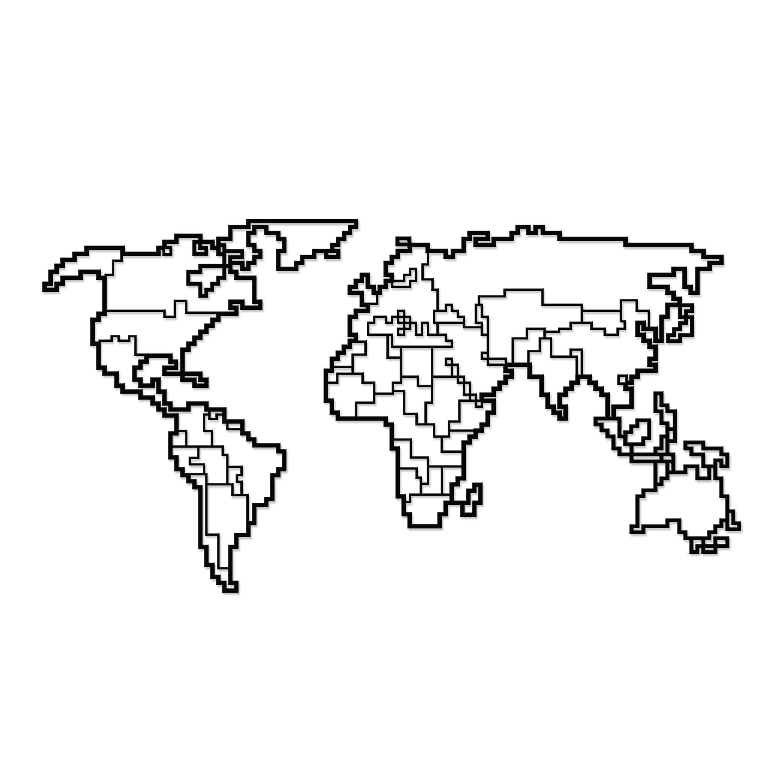 World Map metal wall art, 100x52cm, shown on a plain white background