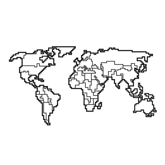 World Map metal wall art, 100x52cm, shown on a plain white background
