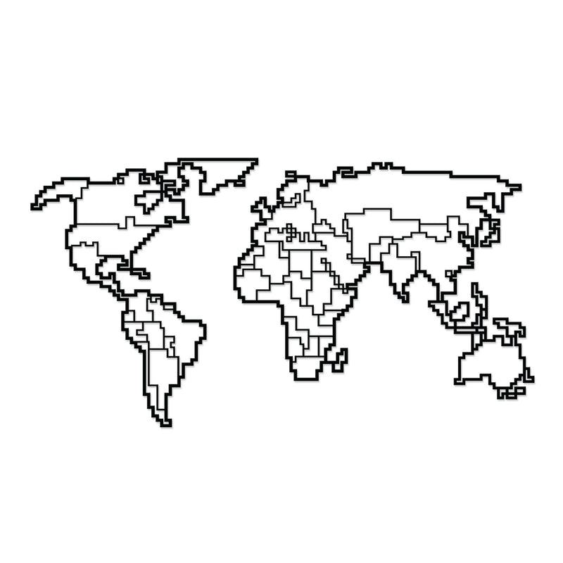 World Map metal wall art, 100x52cm, shown on a plain white background