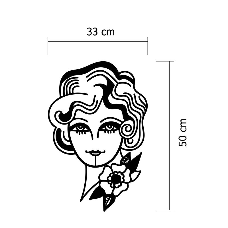 Dimension diagram showing the 33x50cm size of the Woman In Flowers metal wall art