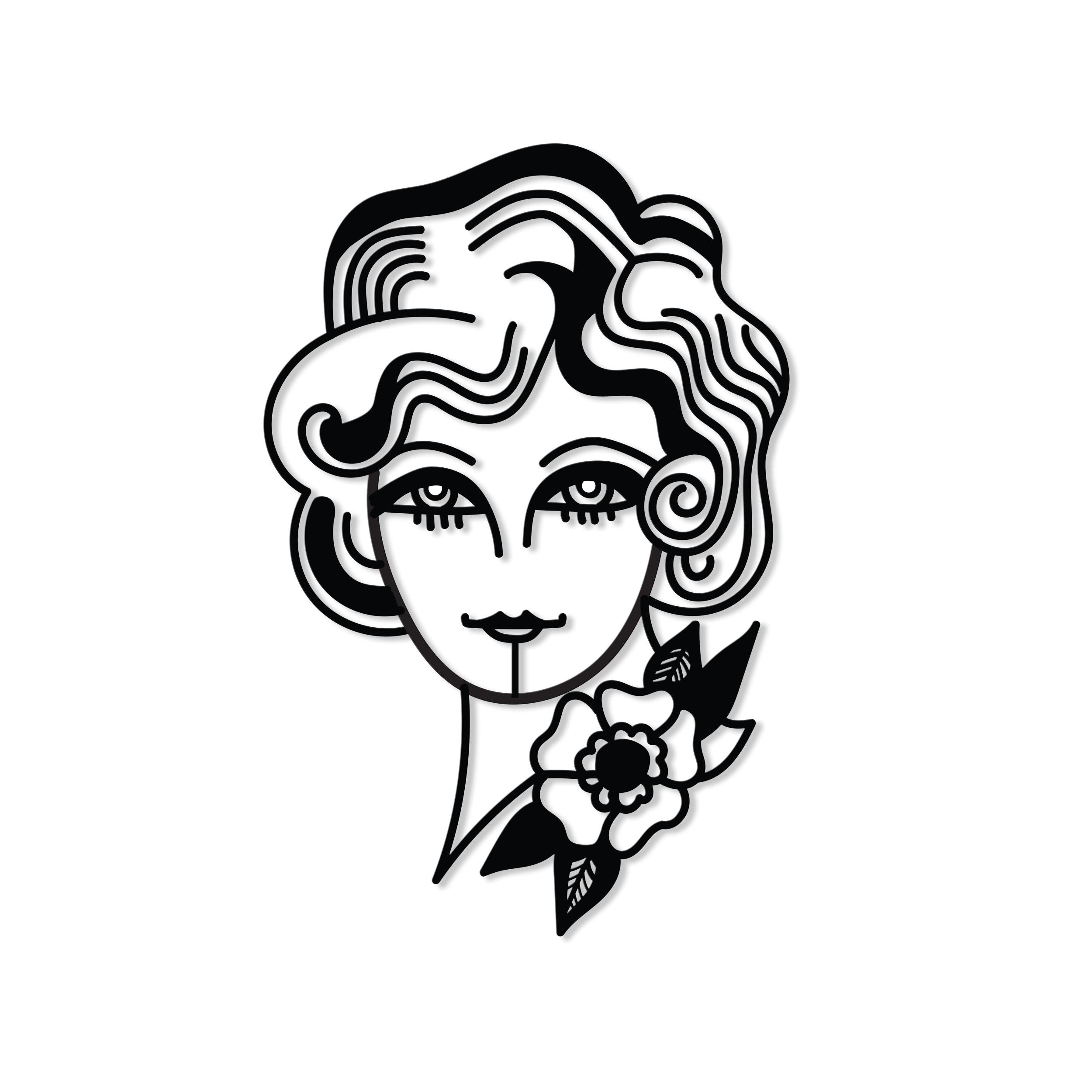 Woman In Flowers metal wall art, 33x50cm, shown on a plain white background