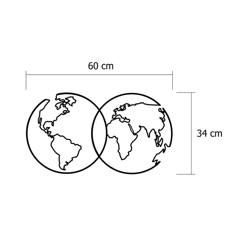 Dimension diagram showing the 60x34cm size of the United metal wall art