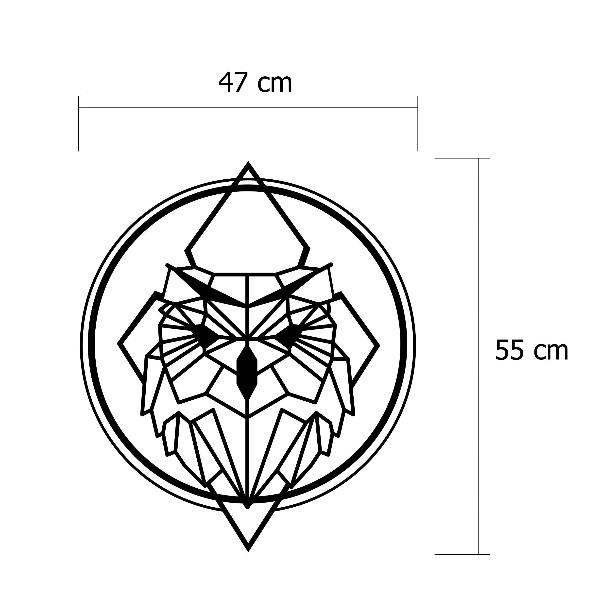 Dimension diagram showing the 47x55cm size of the Owly metal wall art
