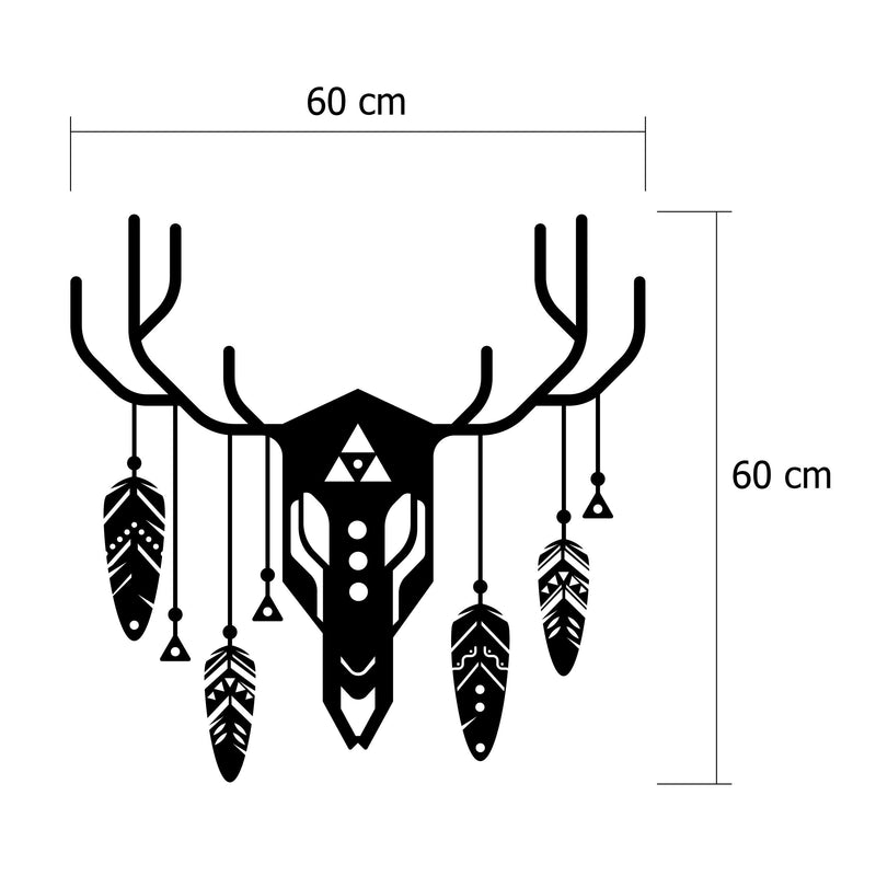 Dimension diagram showing the 60x60cm size of the Deer Totem metal wall art