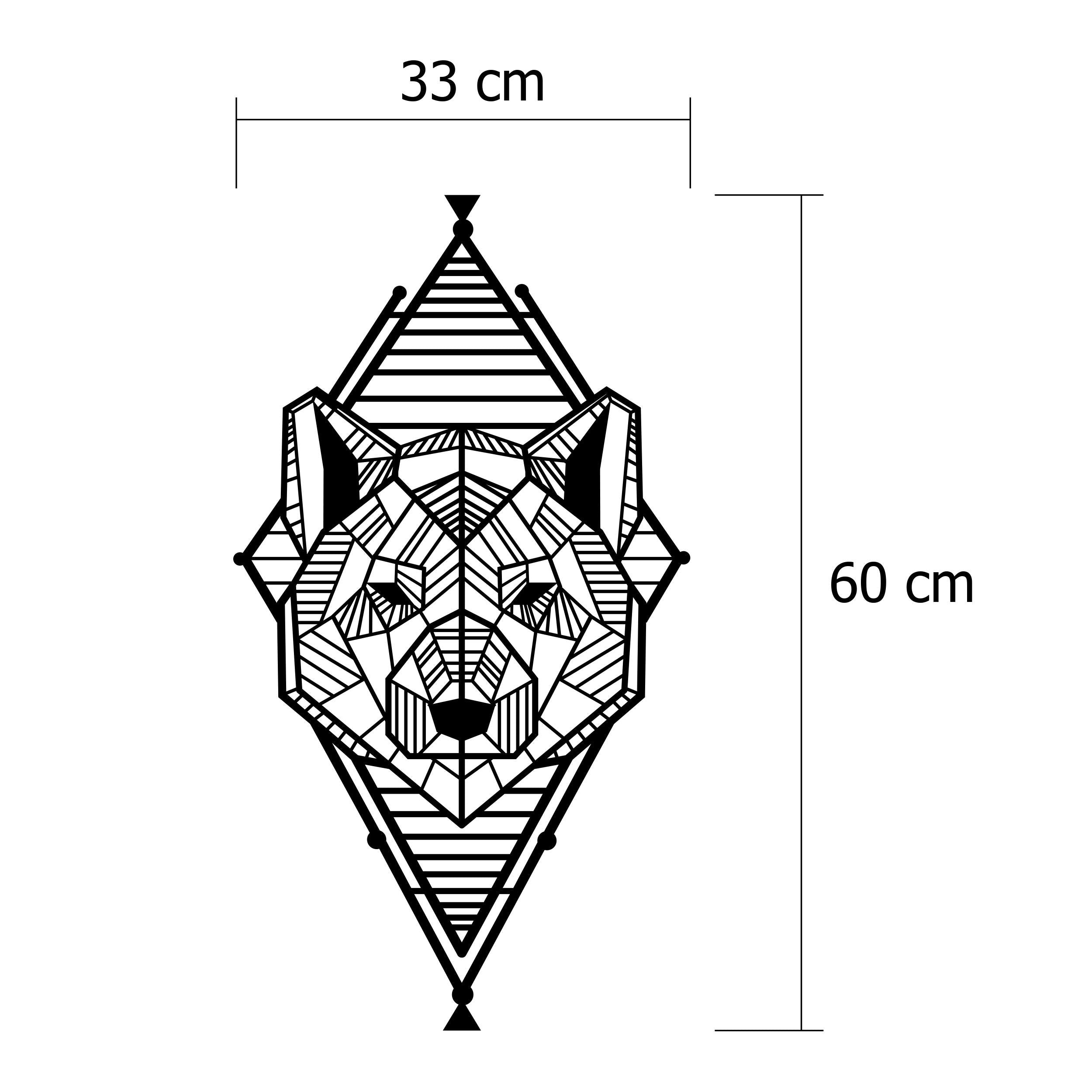 Dimension diagram showing the 33x60cm size of the Geo Wild metal wall art