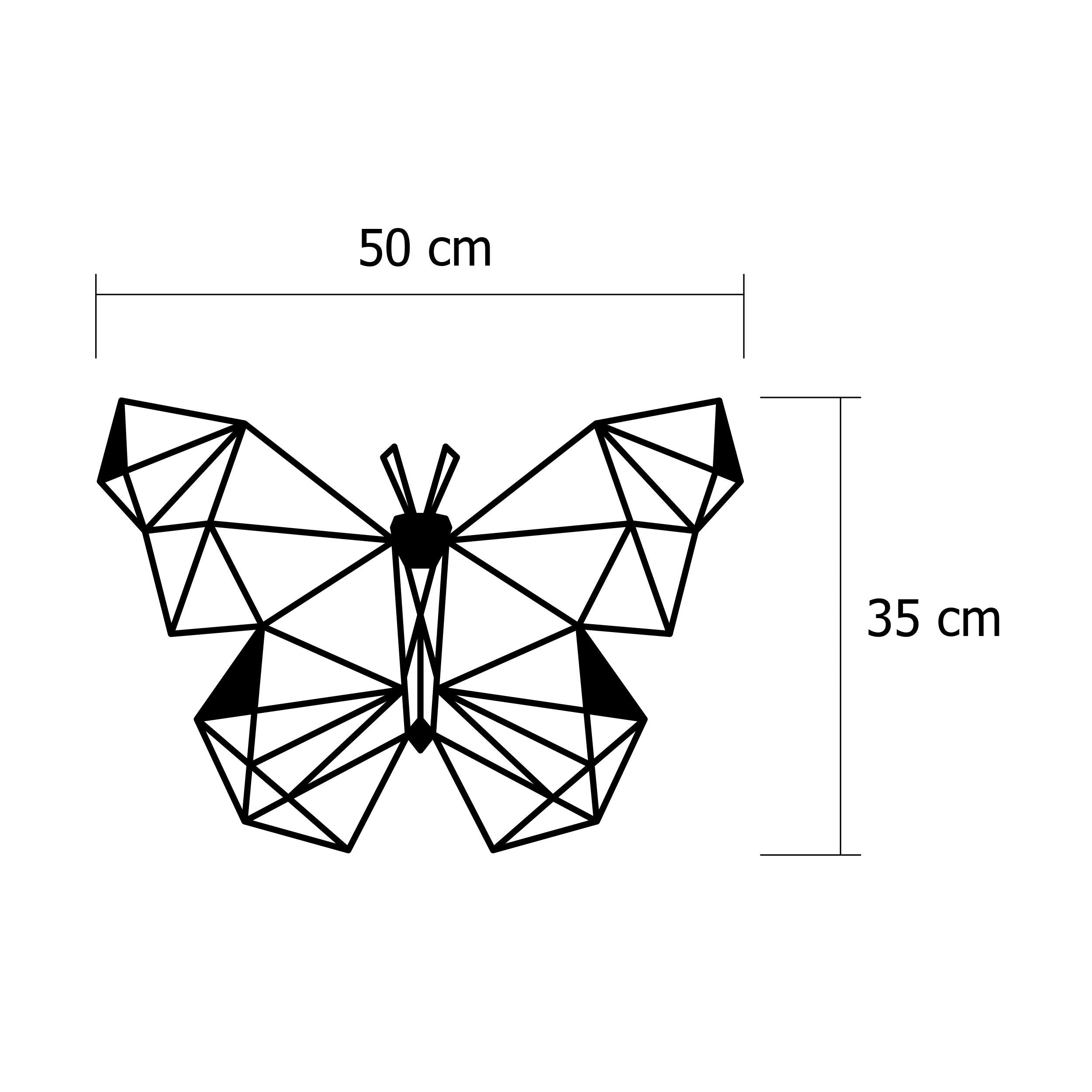Dimension diagram showing the 50x35cm size of the Butterfly metal wall art