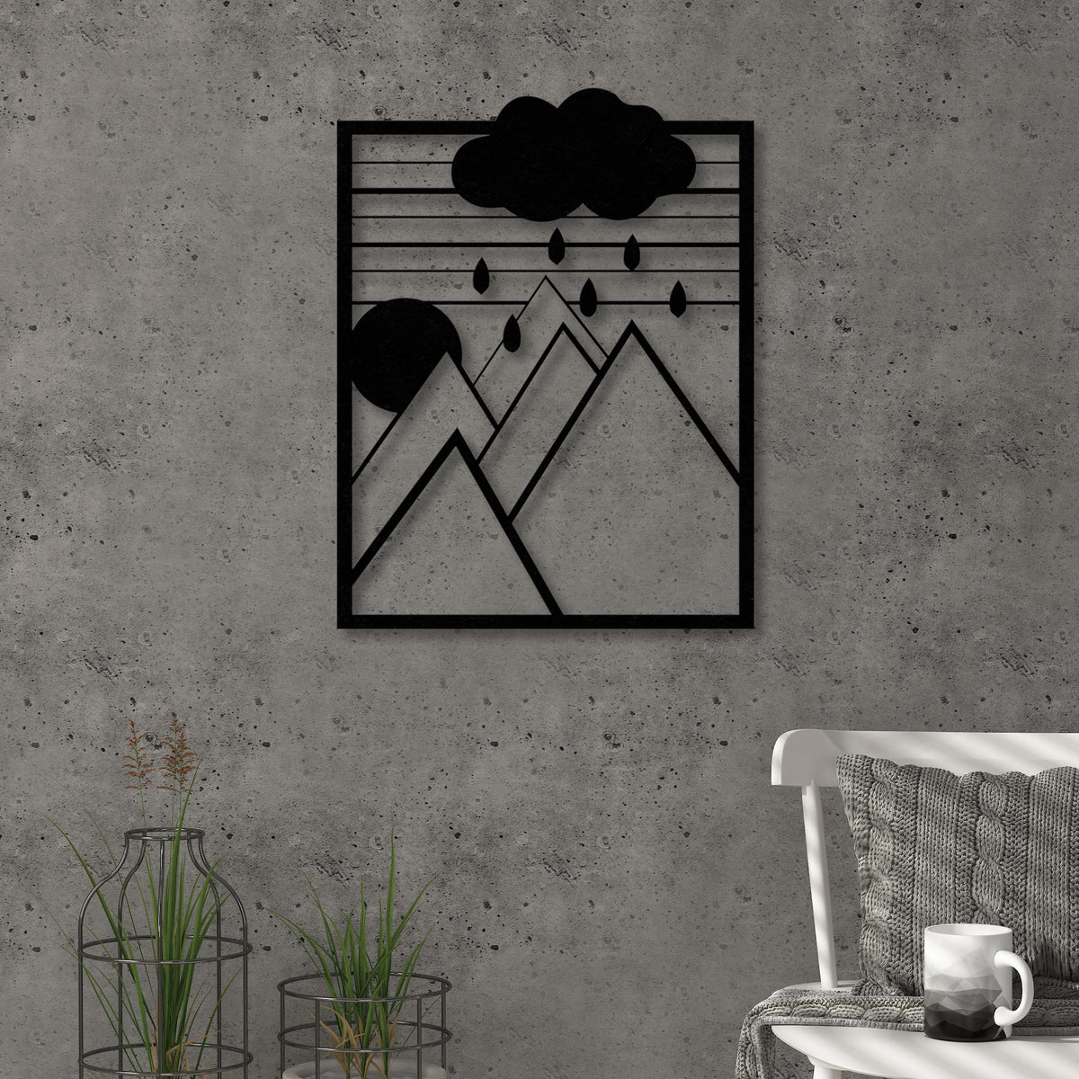 Dreamer metal wall art in Texture Black, 38x49cm, displayed on a bedroom wall