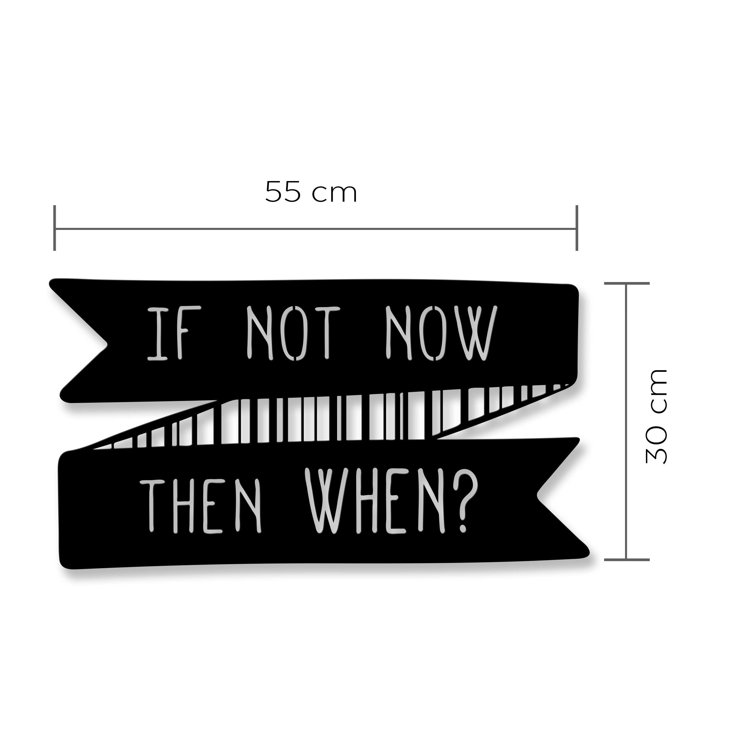 Dimension diagram showing the 55x30cm size of the Now! metal wall art