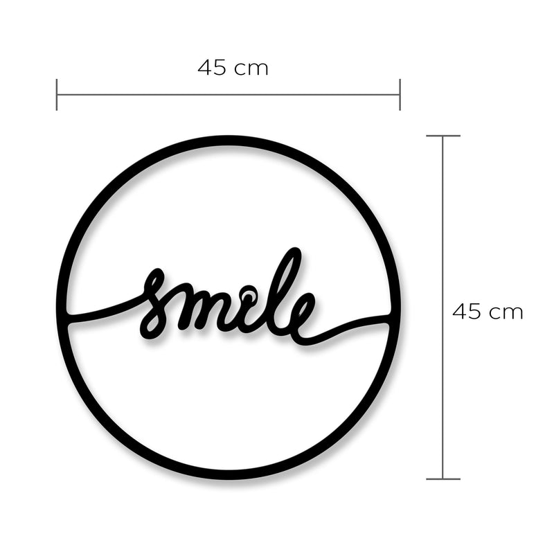 Dimension diagram showing the 45cm diameter of the Smile metal wall art