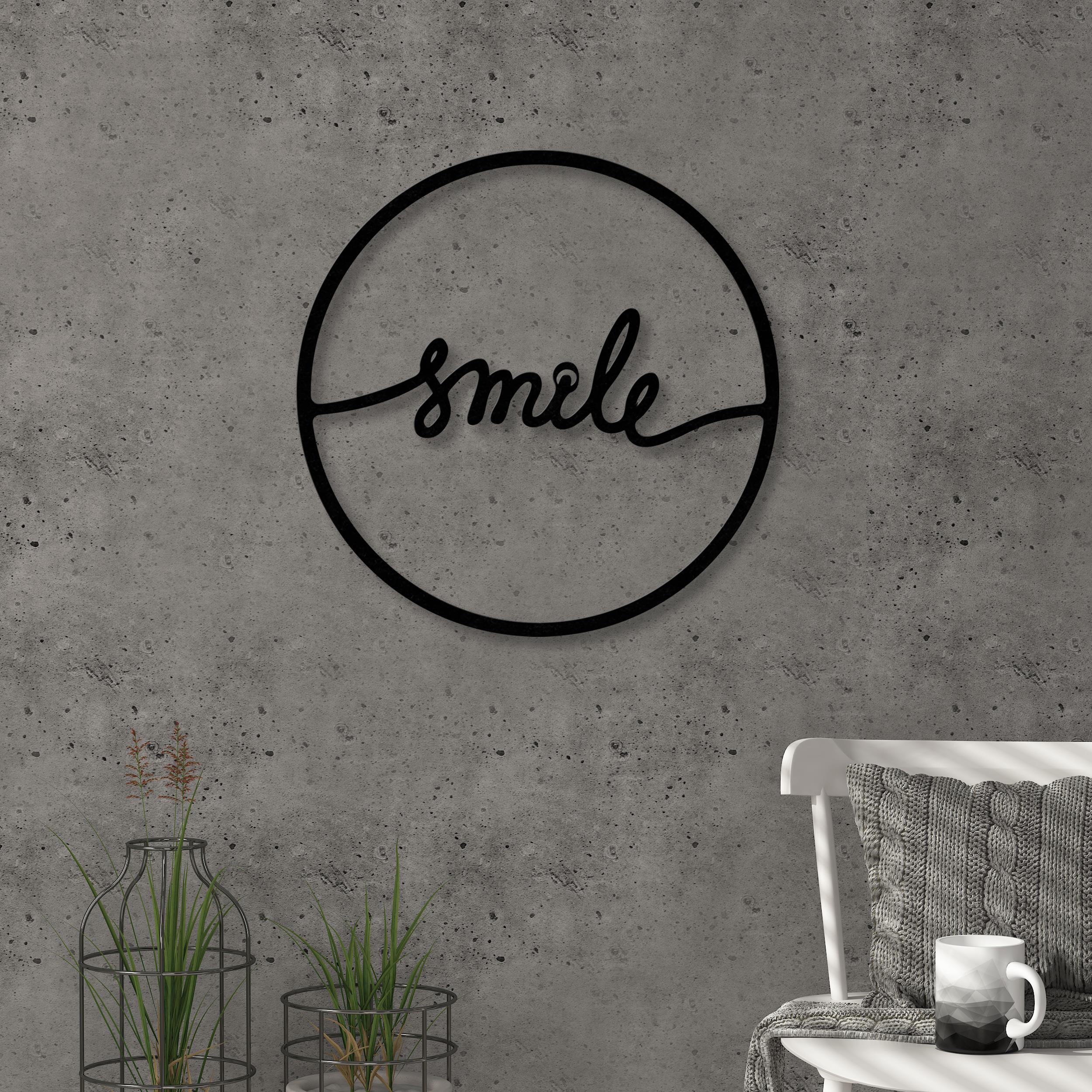 Smile metal wall art in Texture Black, 45cm diameter, hero product shot