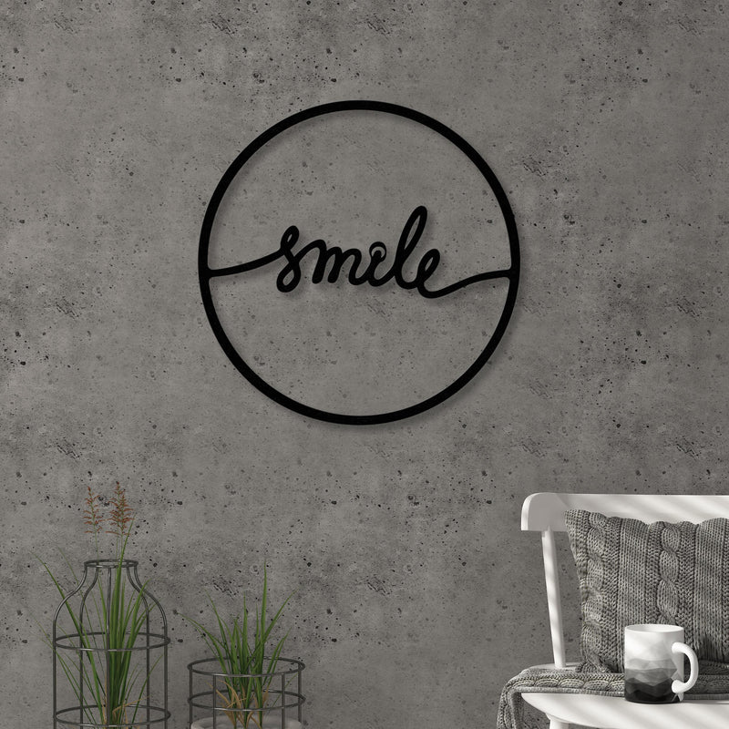 Smile metal wall art in Texture Black, 45cm diameter, hero product shot