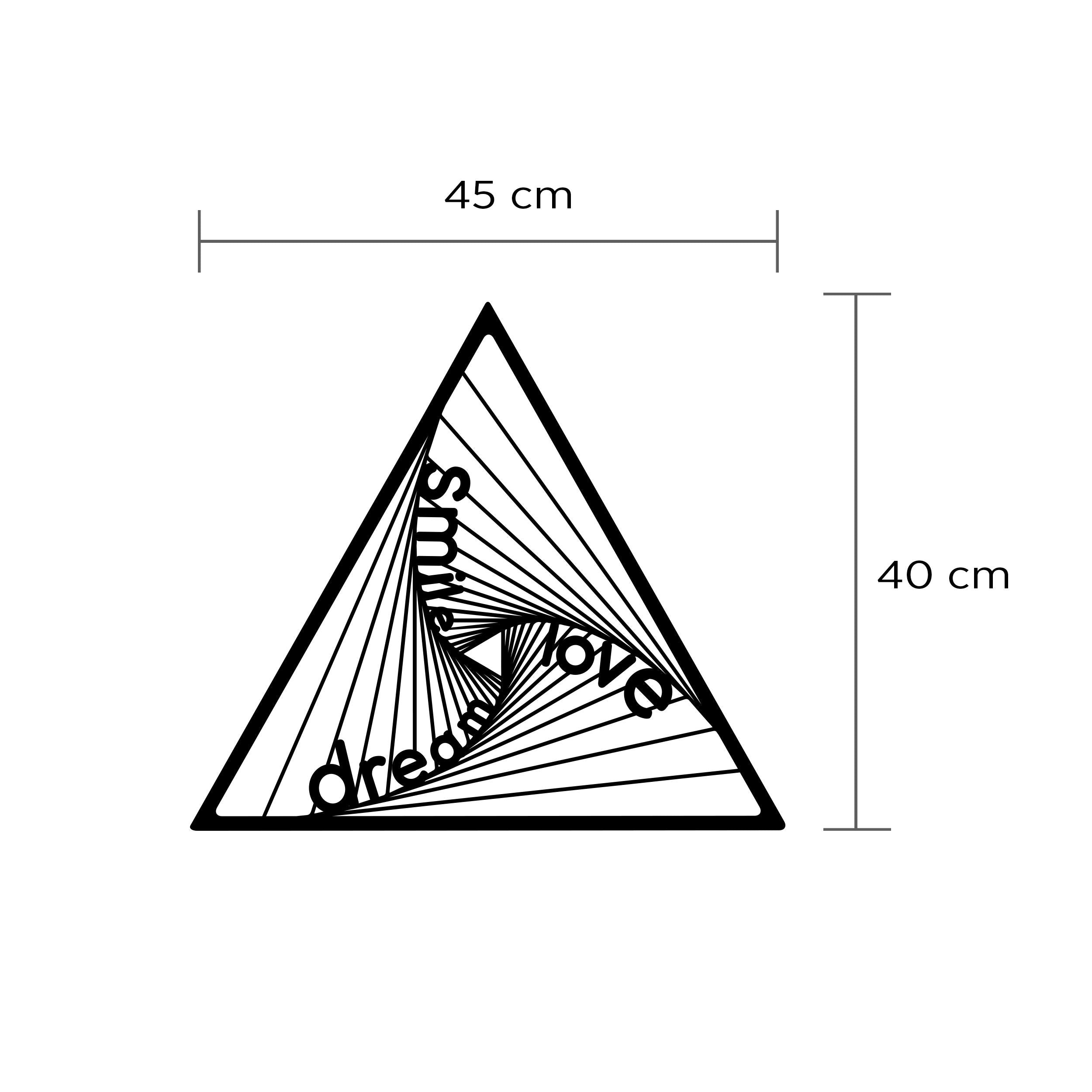 Dimension diagram of the DSL Dream Smile Love metal wall art showing 45x40cm size