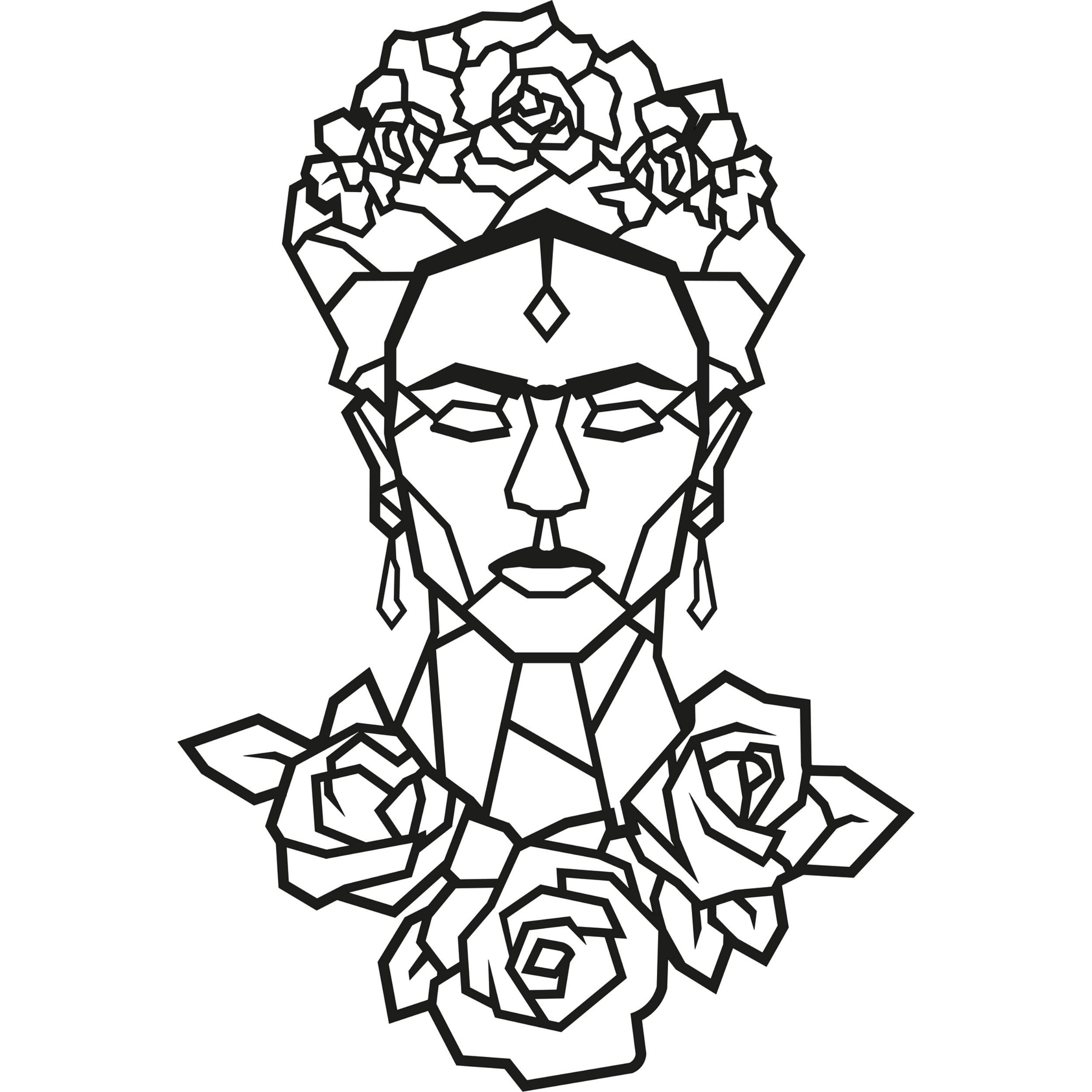 Frida Rose Black metal wall art in Texture Black, 65x45cm, on a white background