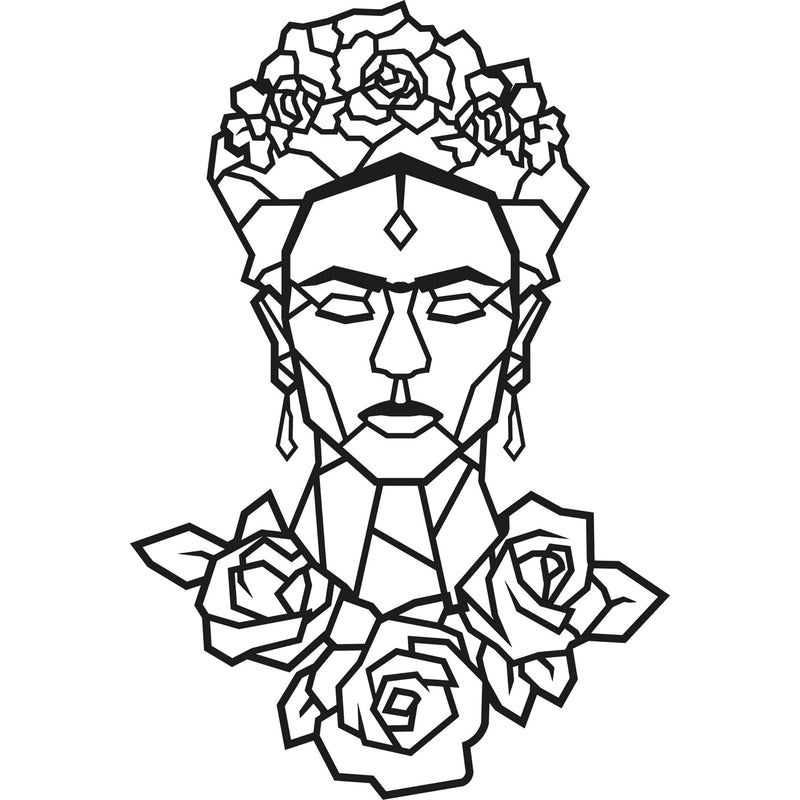 Frida Rose Black metal wall art in Texture Black, 65x45cm, on a white background