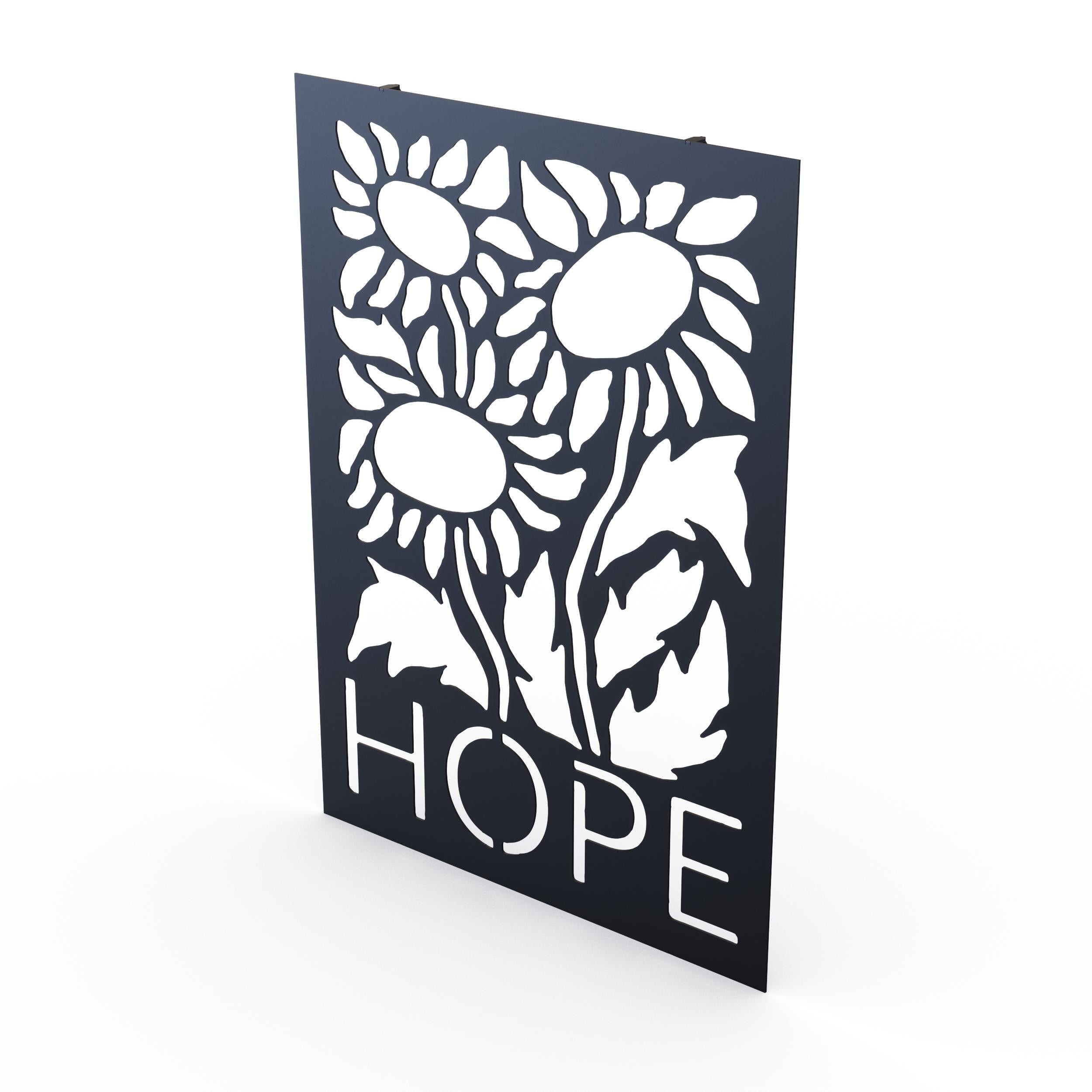 Hope metal wall art in Texture Black, 32x45cm, on a white background