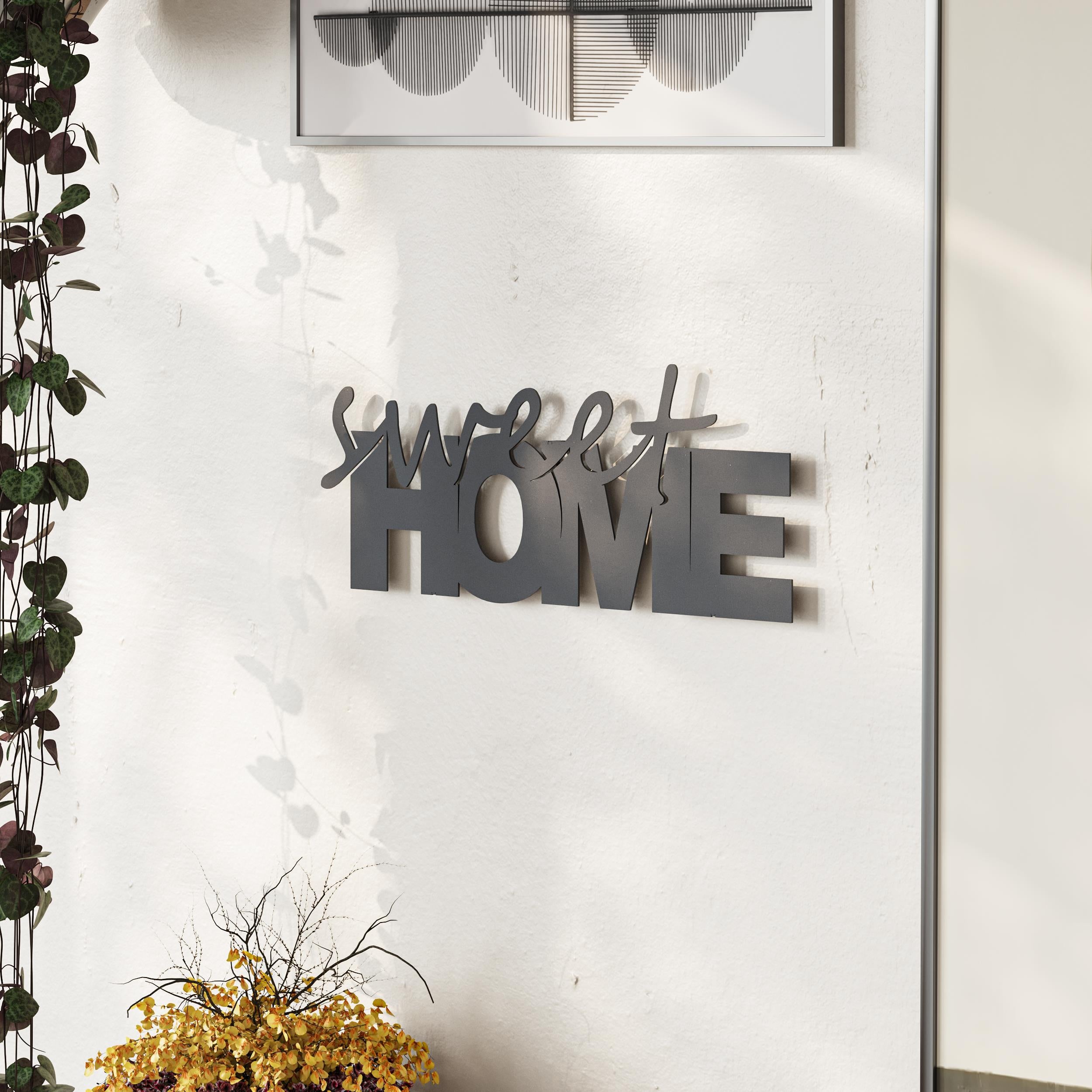 Sweet Home metal decorative wall art in Texture Black, 35x14cm, hero product shot