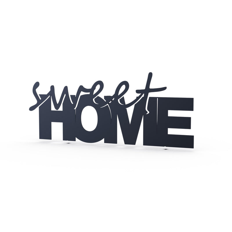Sweet Home metal decorative wall art in Texture Black, 35x14cm, on a white background