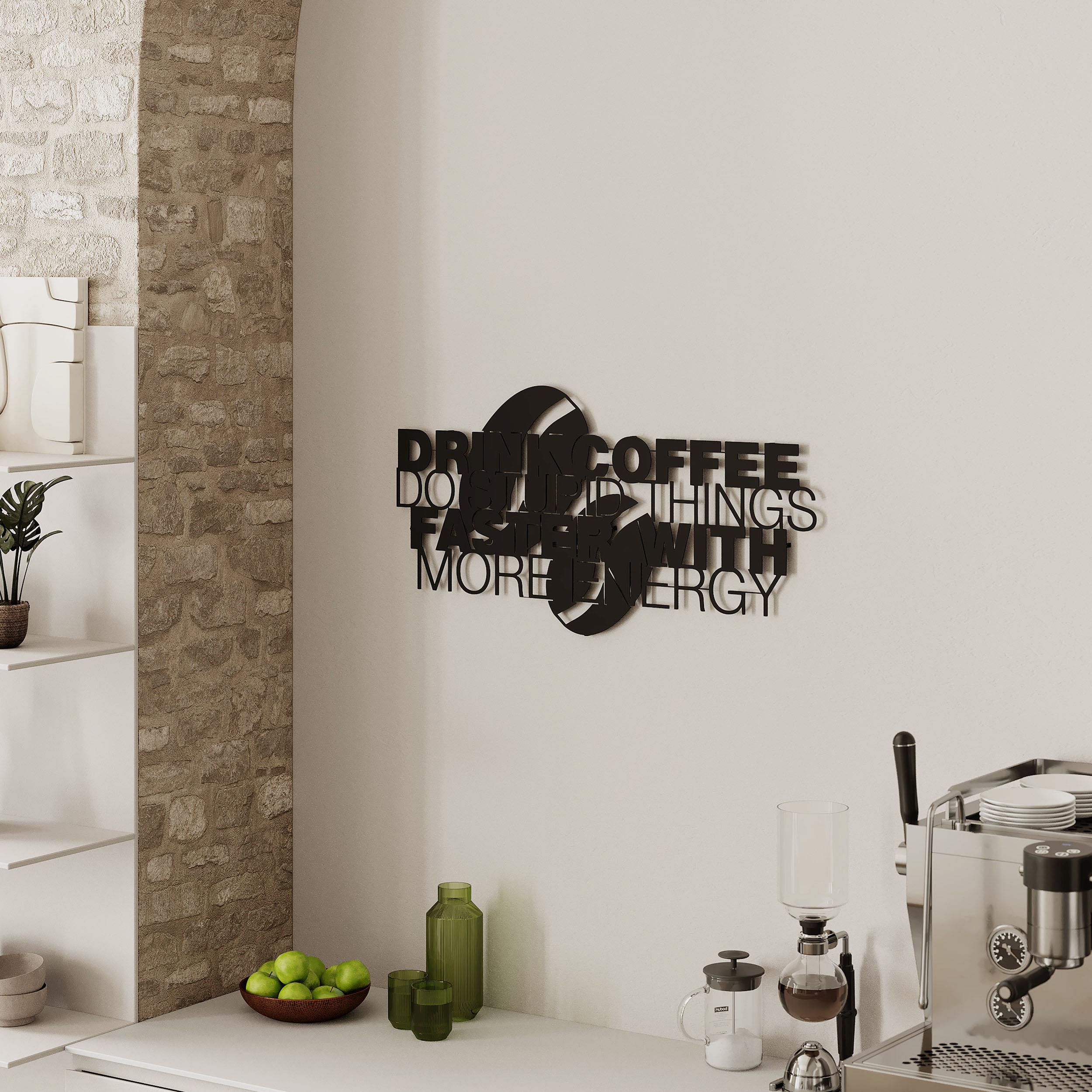 Coffee For More Energy metal wall art in Texture Black, 83x41.7cm, hero product shot