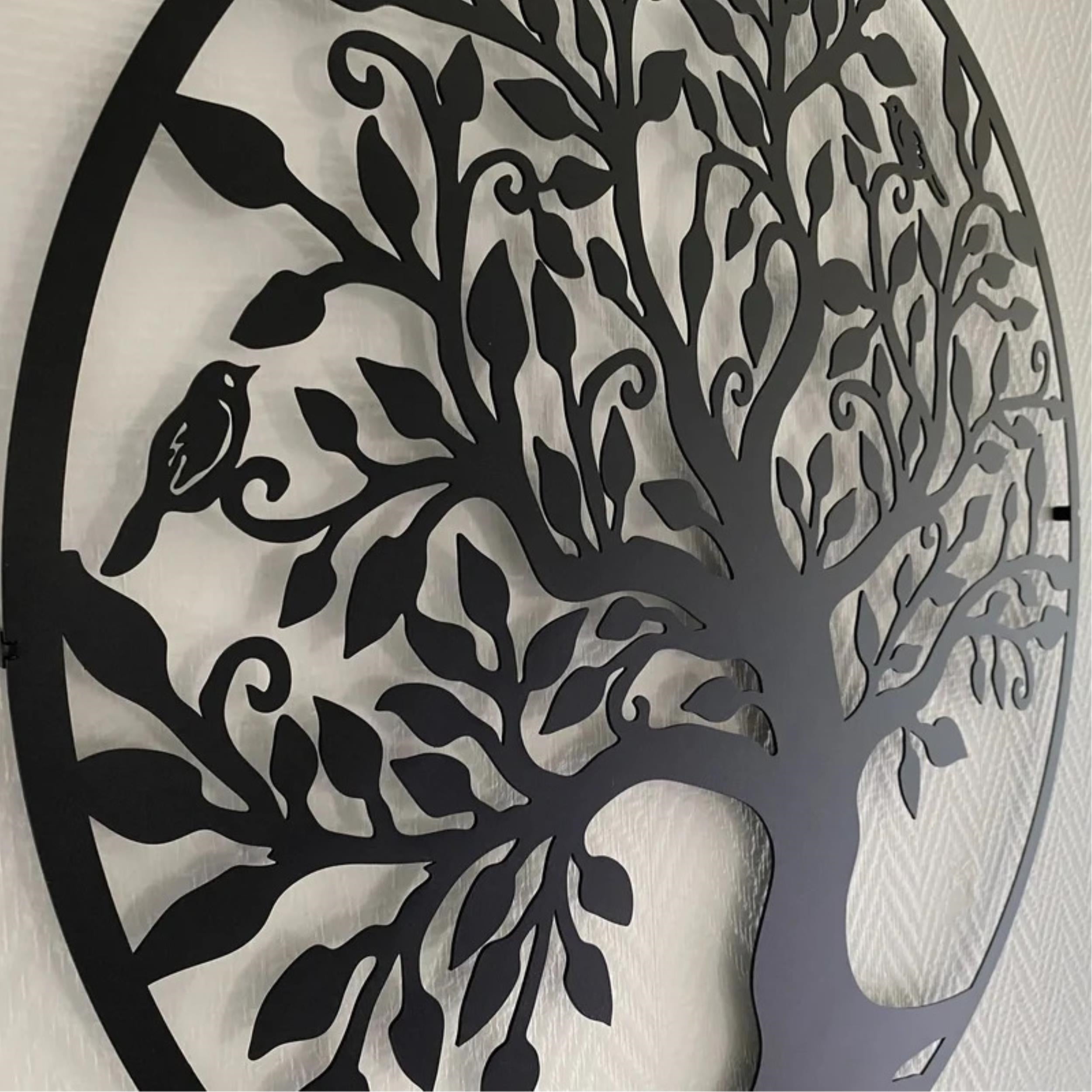 Close-up detail of the Tree with Birds Metal Wall Art tree of life with birds