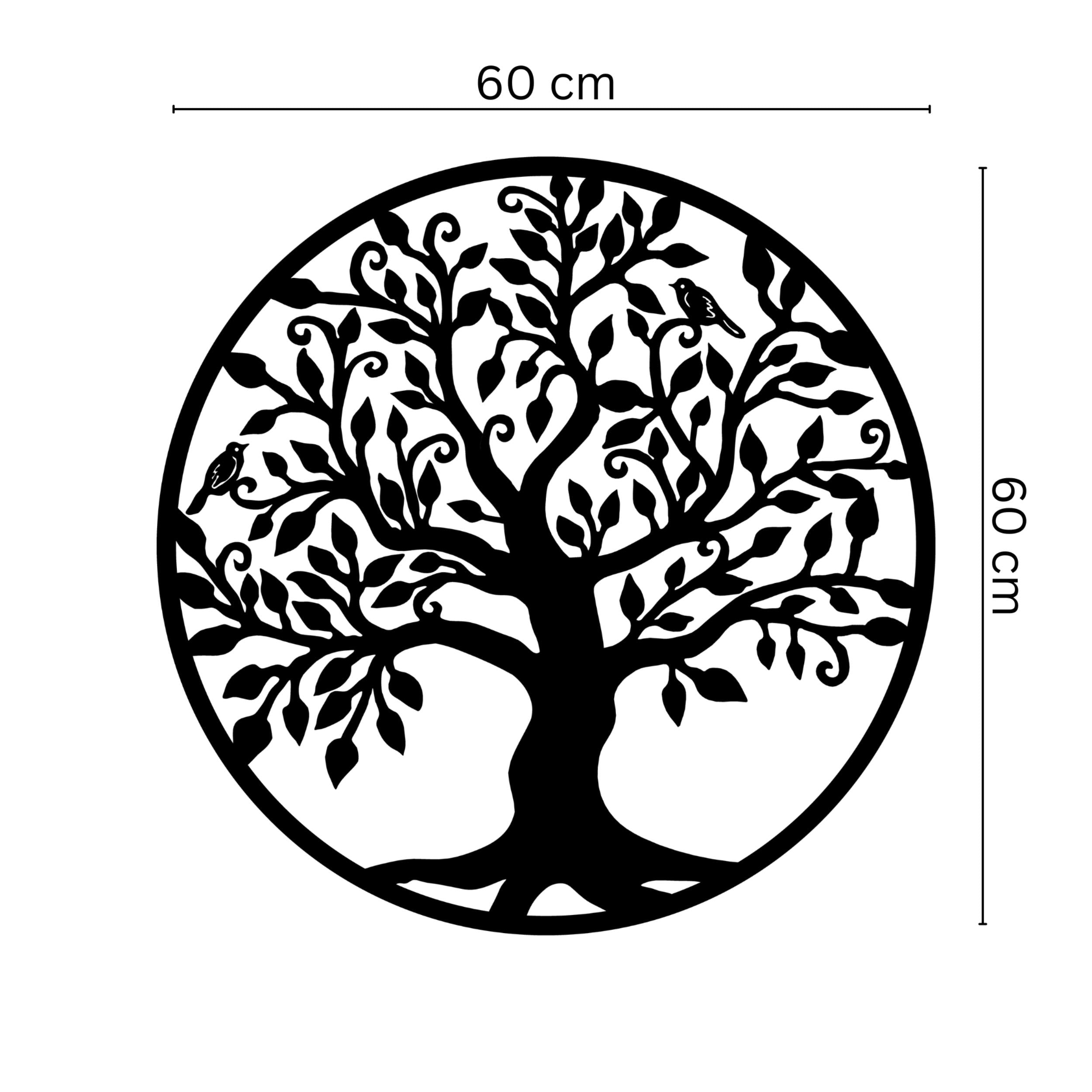 Tree with Birds Metal Wall Art size diagram showing 60cm dimensions
