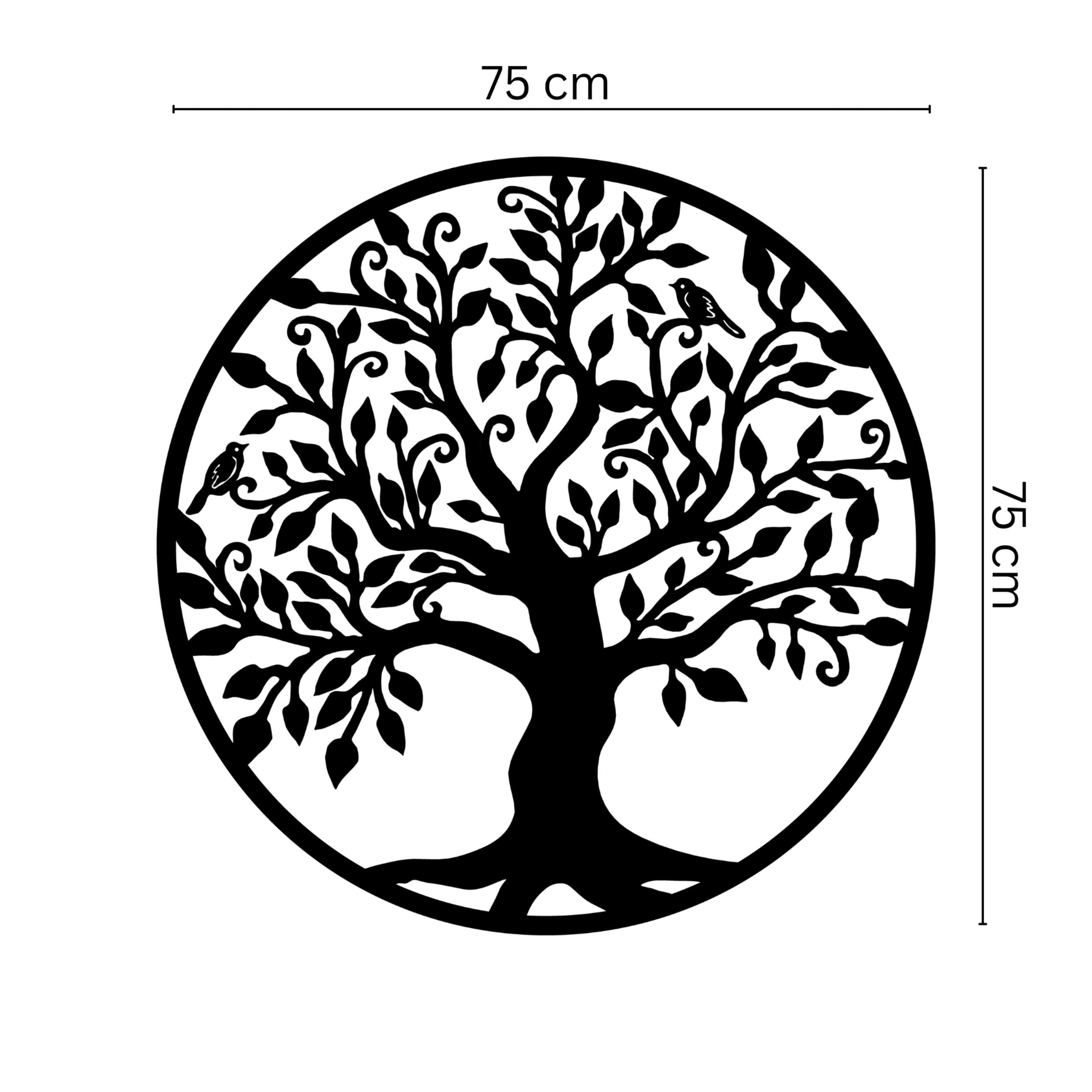 Tree with Birds Metal Wall Art size diagram showing 75cm dimensions