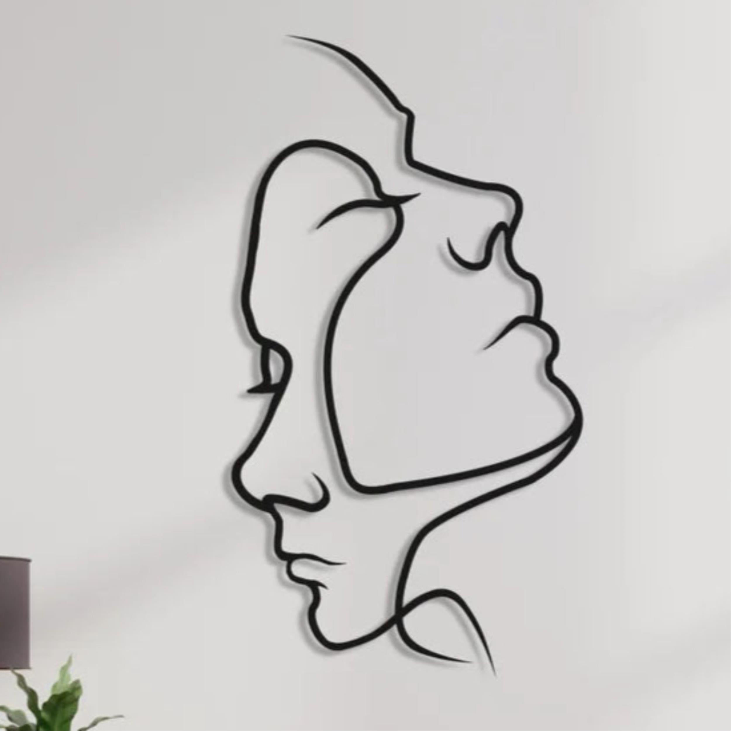 Two Face Metal Wall Art (75x42cm) – two overlapping profiles, single-line design