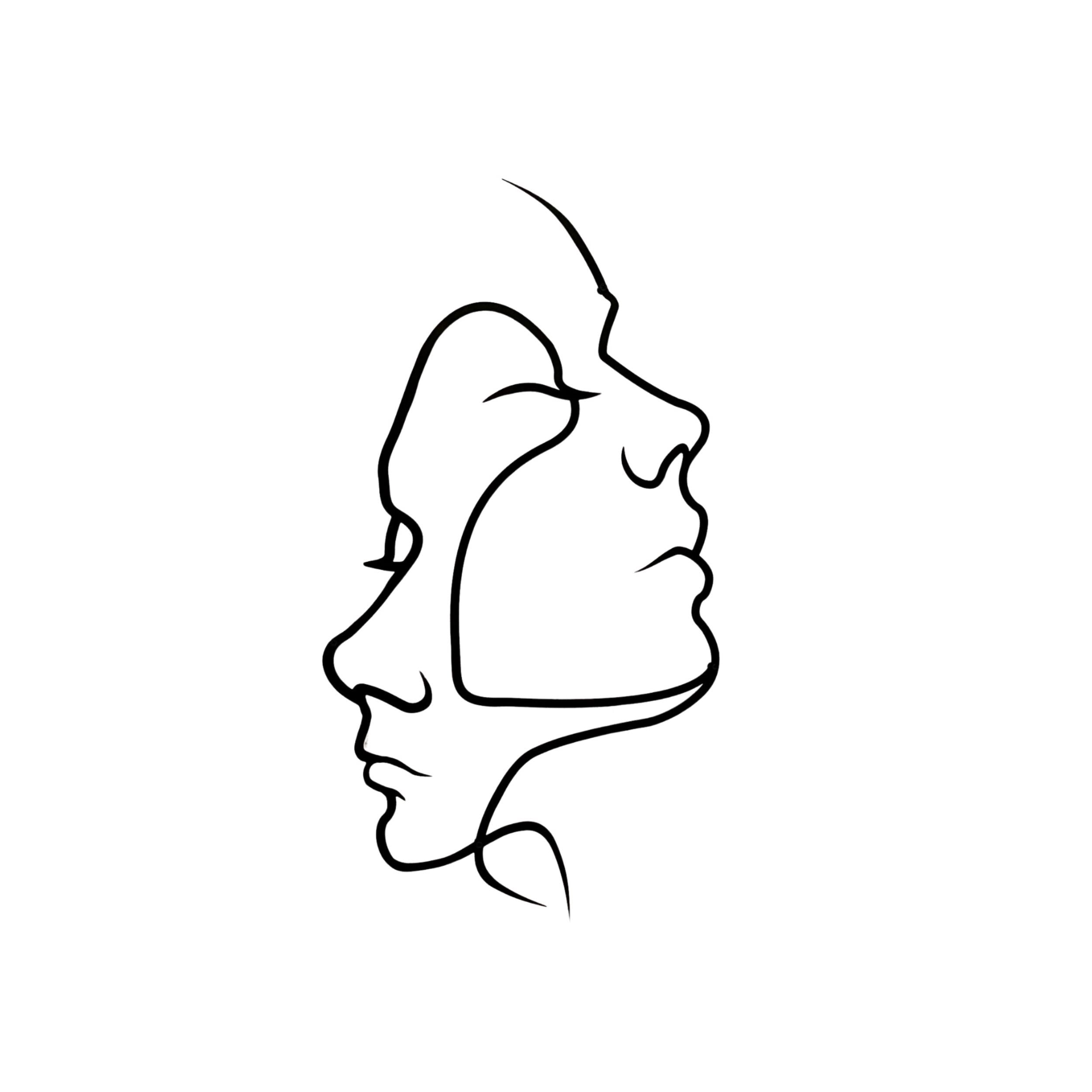 Two Face Metal Wall Art (75x42cm) on a white background, two overlapping profiles, single-line design