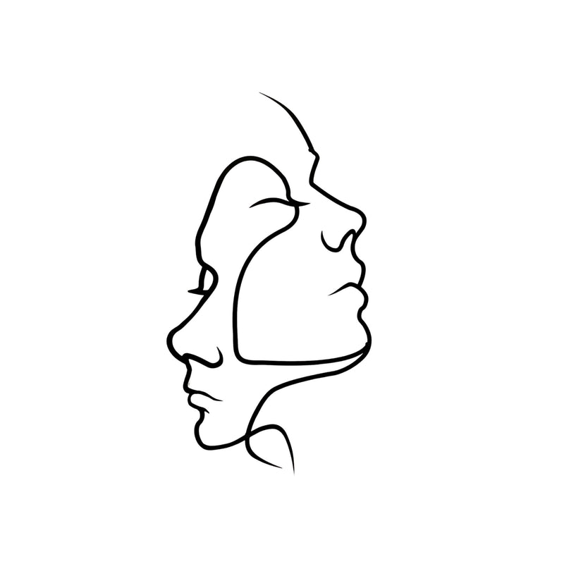 Two Face Metal Wall Art (75x42cm) on a white background, two overlapping profiles, single-line design