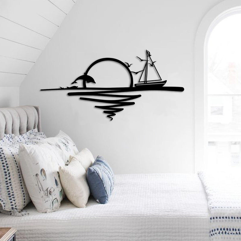Rising Sun Metal Wall Art (75x37cm) displayed on a wall – view 2